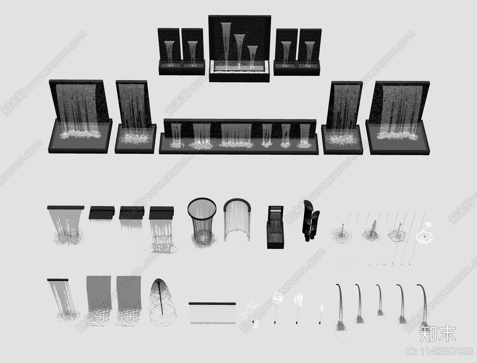 现代喷泉组合SU模型下载【ID:1148357023】
