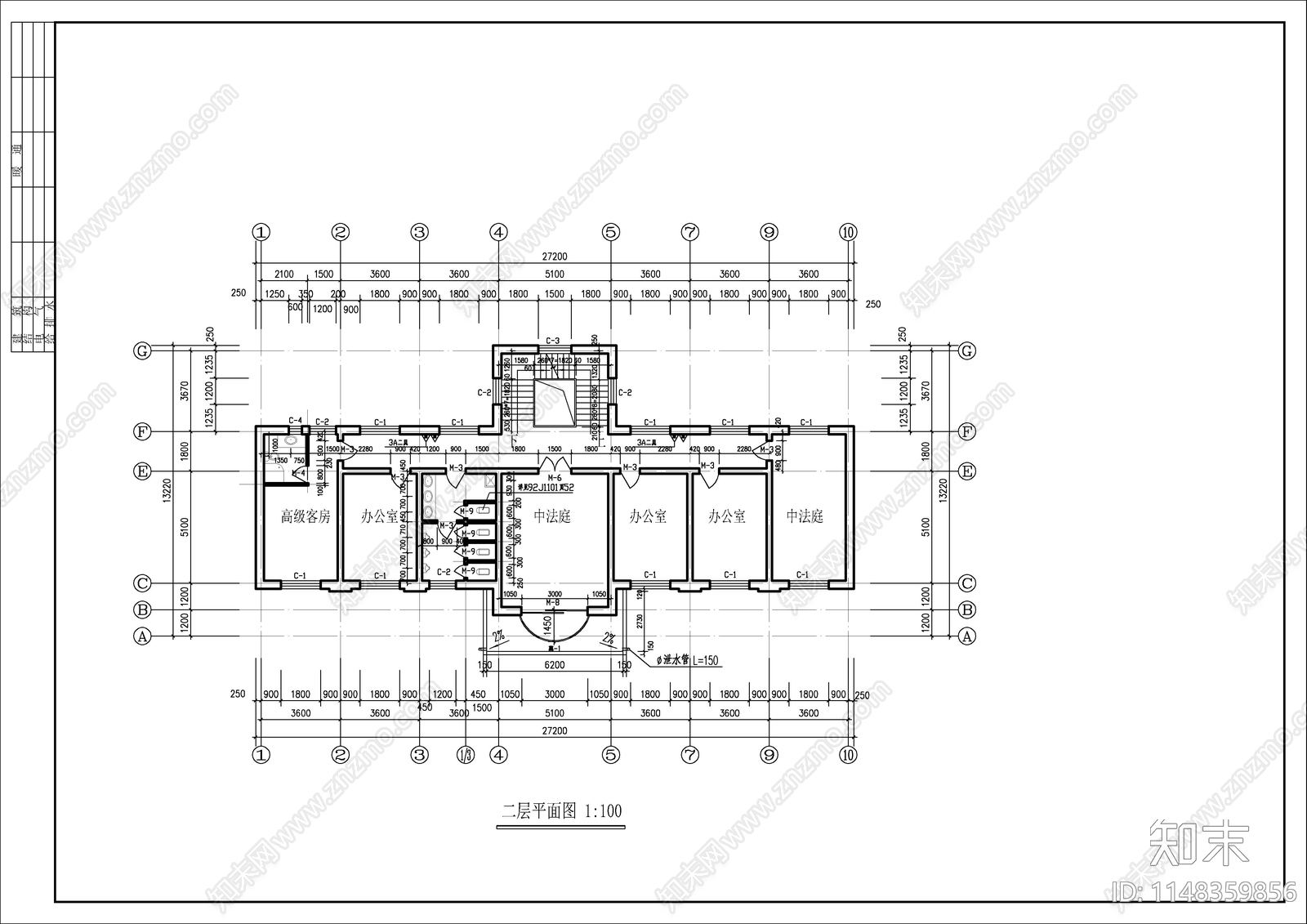 4层办公楼建筑cad施工图下载【ID:1148359856】