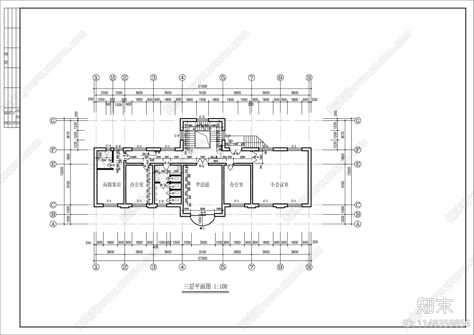 4层办公楼建筑cad施工图下载【ID:1148359856】