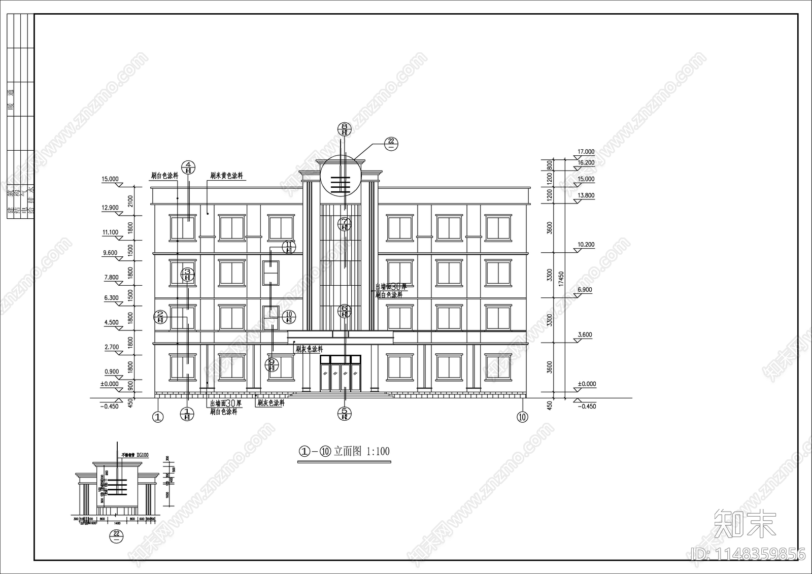 4层办公楼建筑cad施工图下载【ID:1148359856】