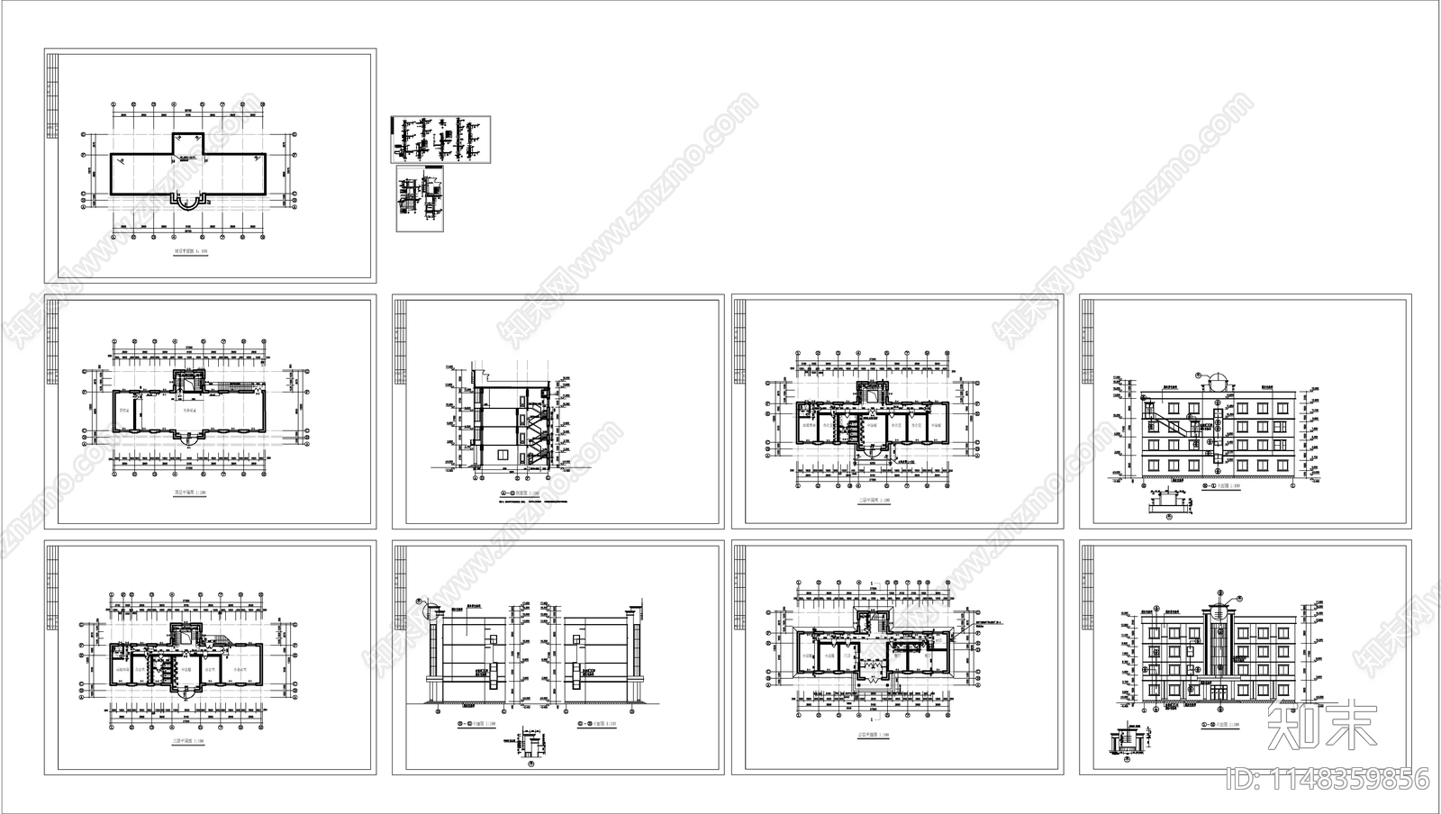 4层办公楼建筑cad施工图下载【ID:1148359856】