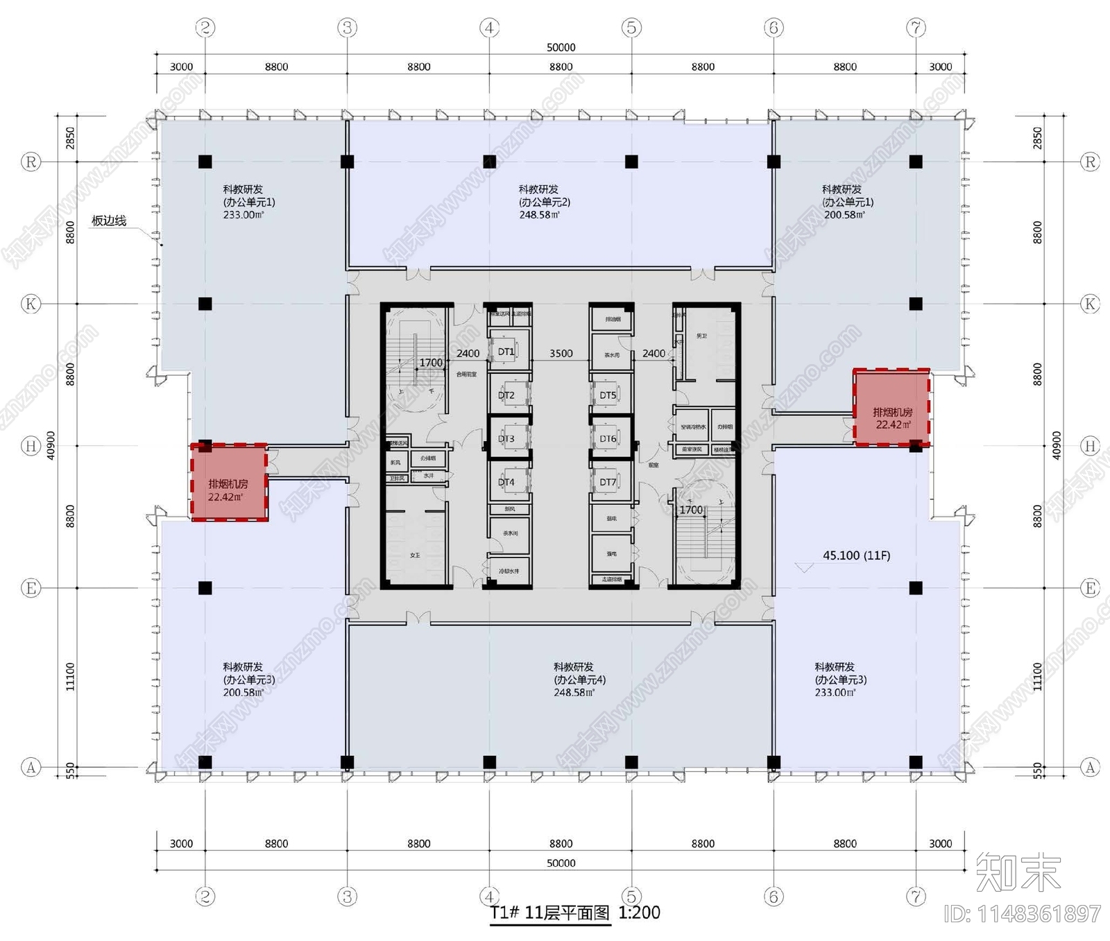 现代研发产业园公寓式办公楼建筑cad施工图下载【ID:1148361897】