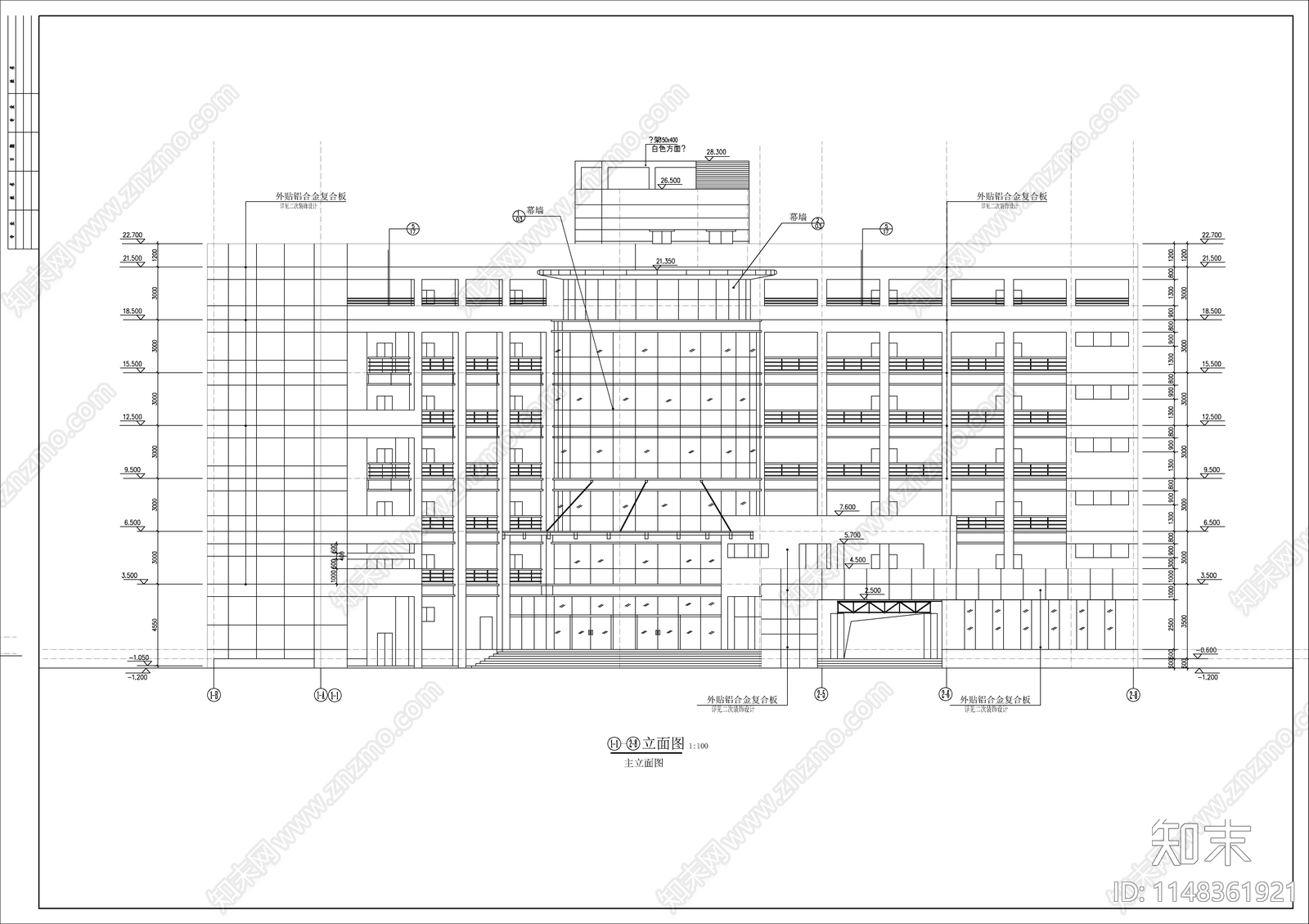 7层办公楼建筑cad施工图下载【ID:1148361921】