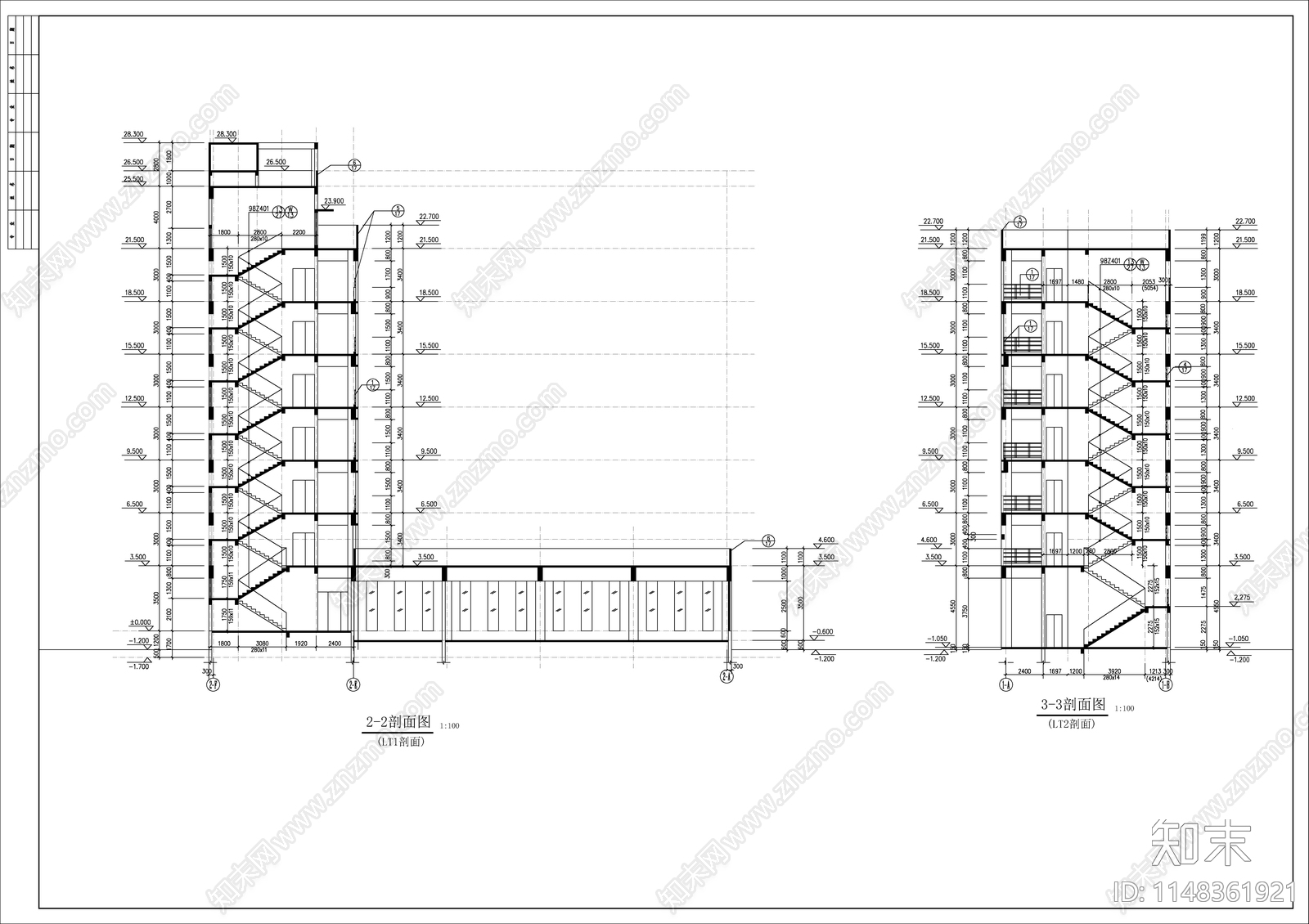 7层办公楼建筑cad施工图下载【ID:1148361921】