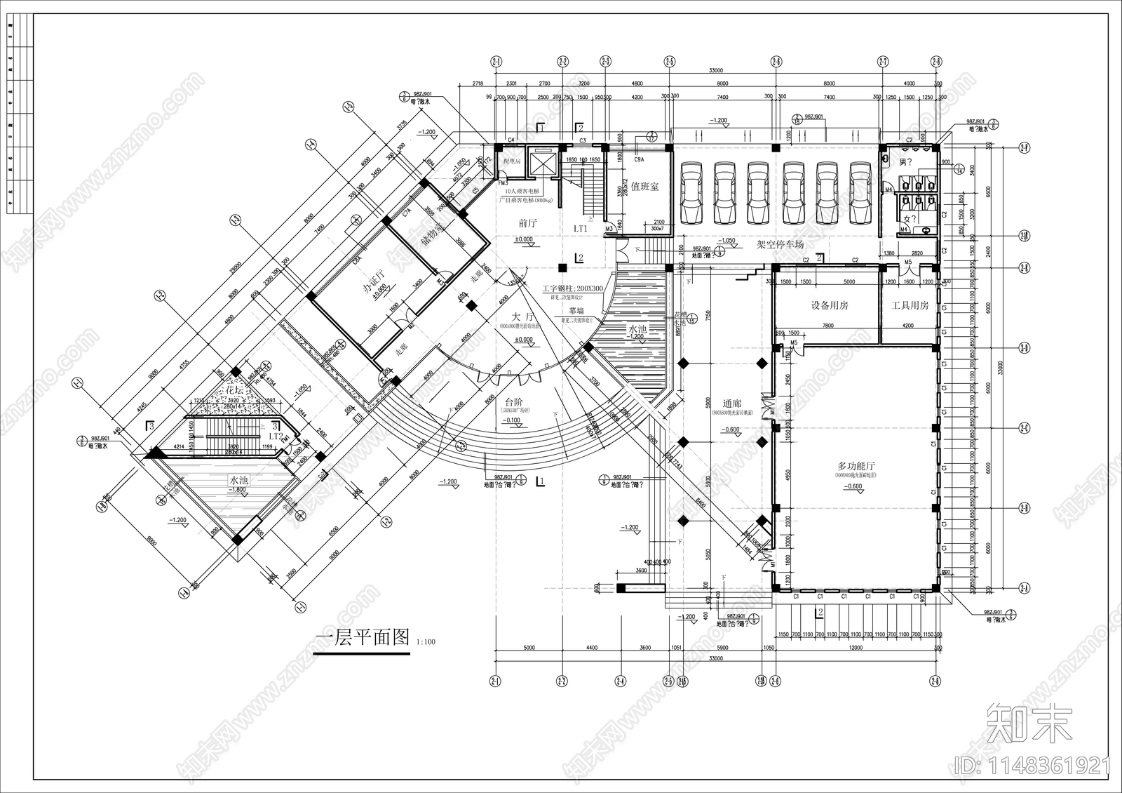 7层办公楼建筑cad施工图下载【ID:1148361921】