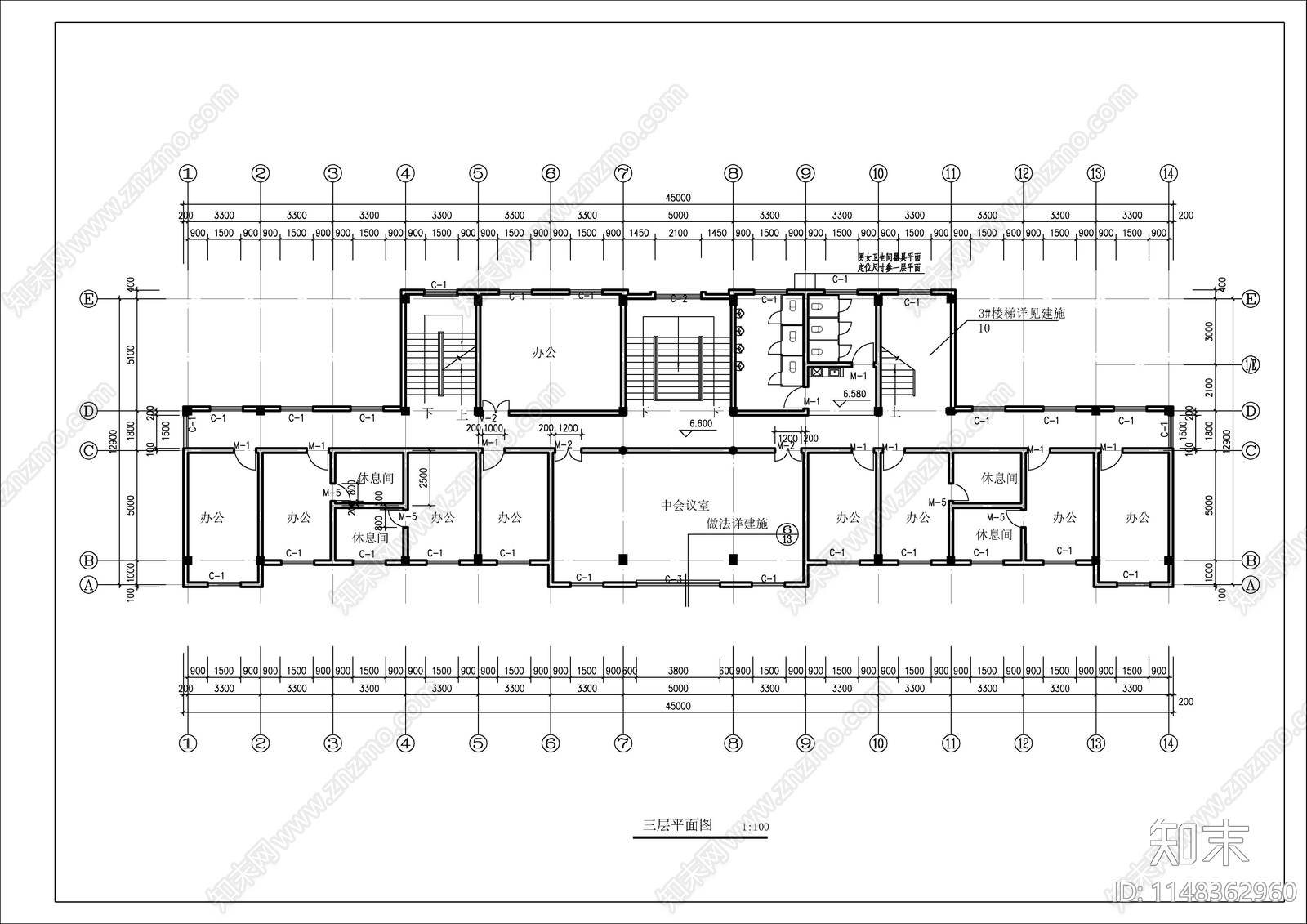 4层乡镇办公楼建筑cad施工图下载【ID:1148362960】