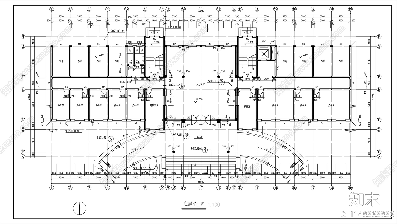 6层办公楼建筑施工图下载【ID:1148363836】