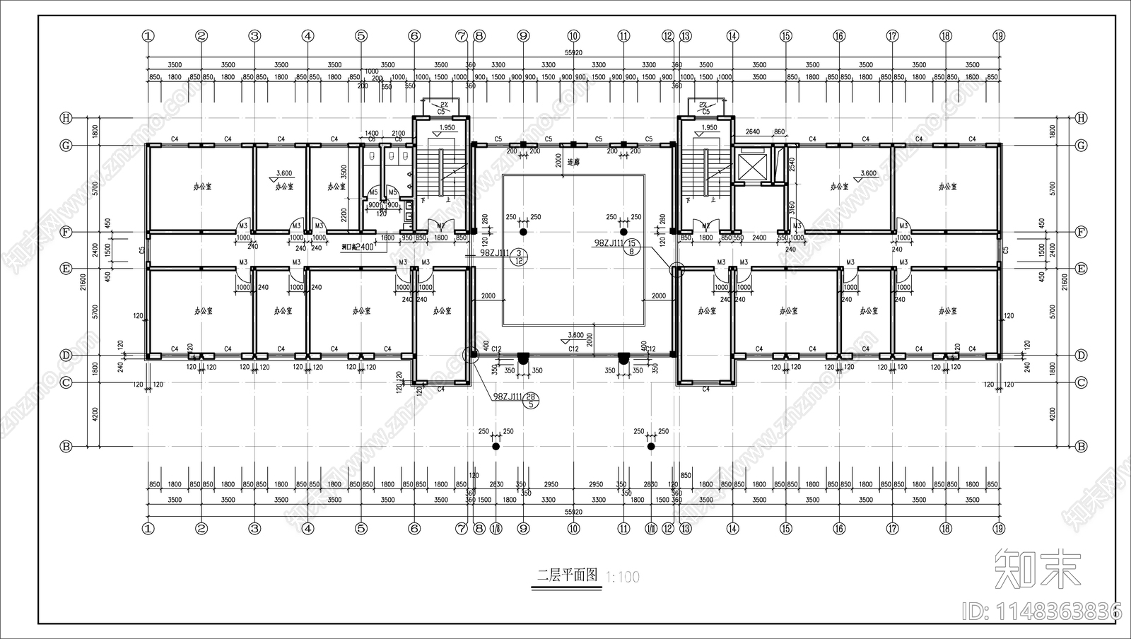 6层办公楼建筑施工图下载【ID:1148363836】