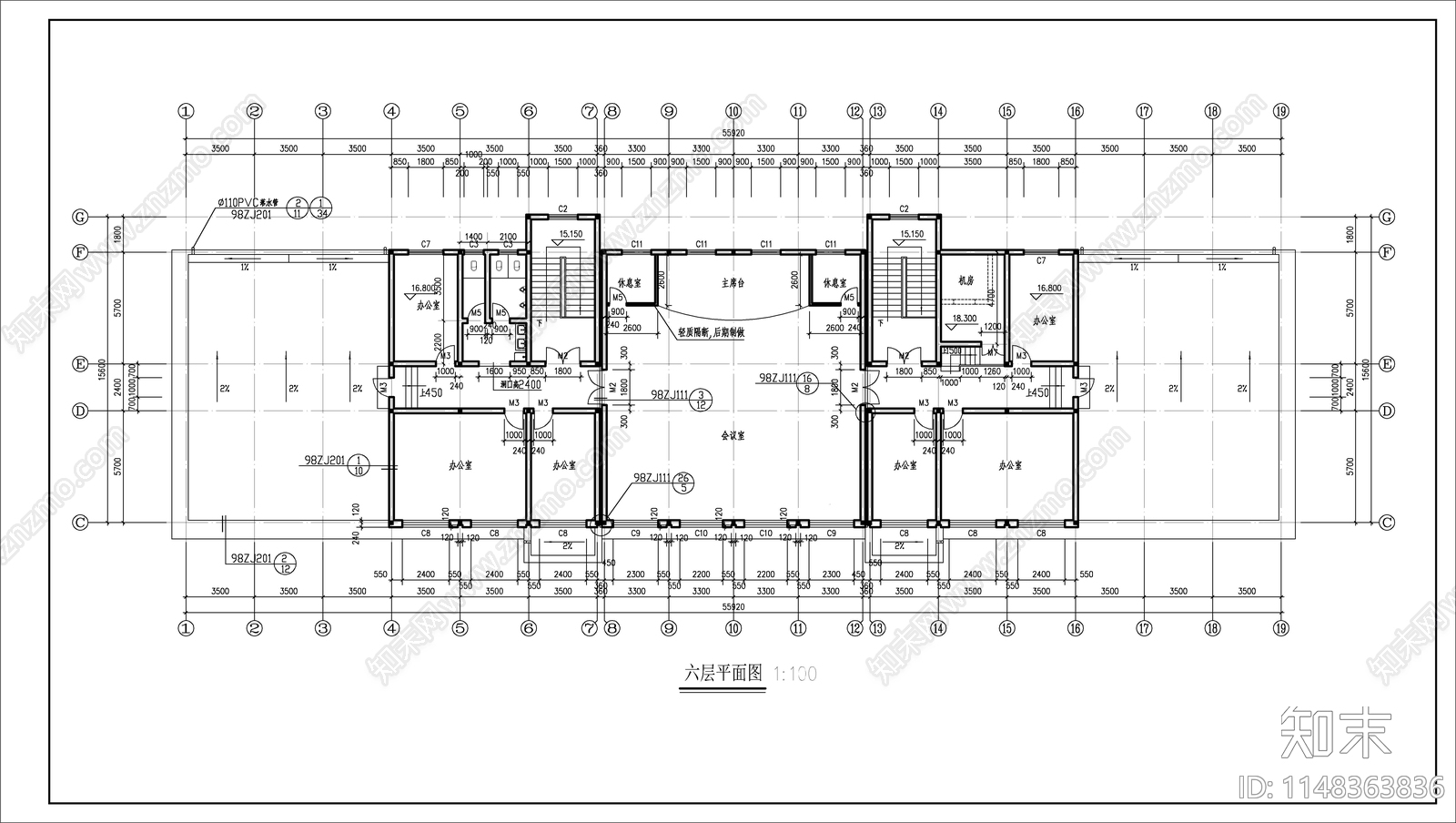 6层办公楼建筑施工图下载【ID:1148363836】