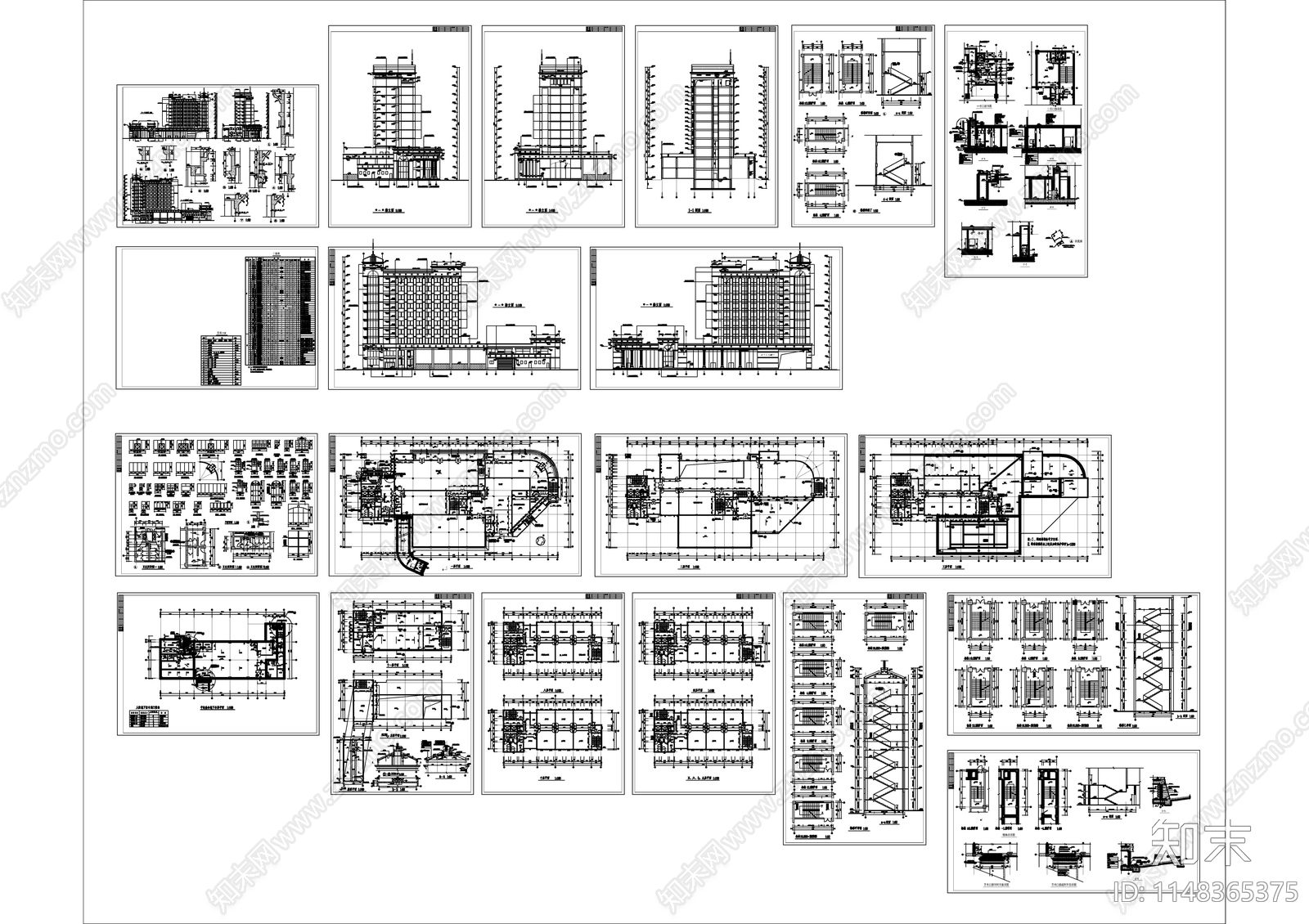 11层办公楼建筑cad施工图下载【ID:1148365375】