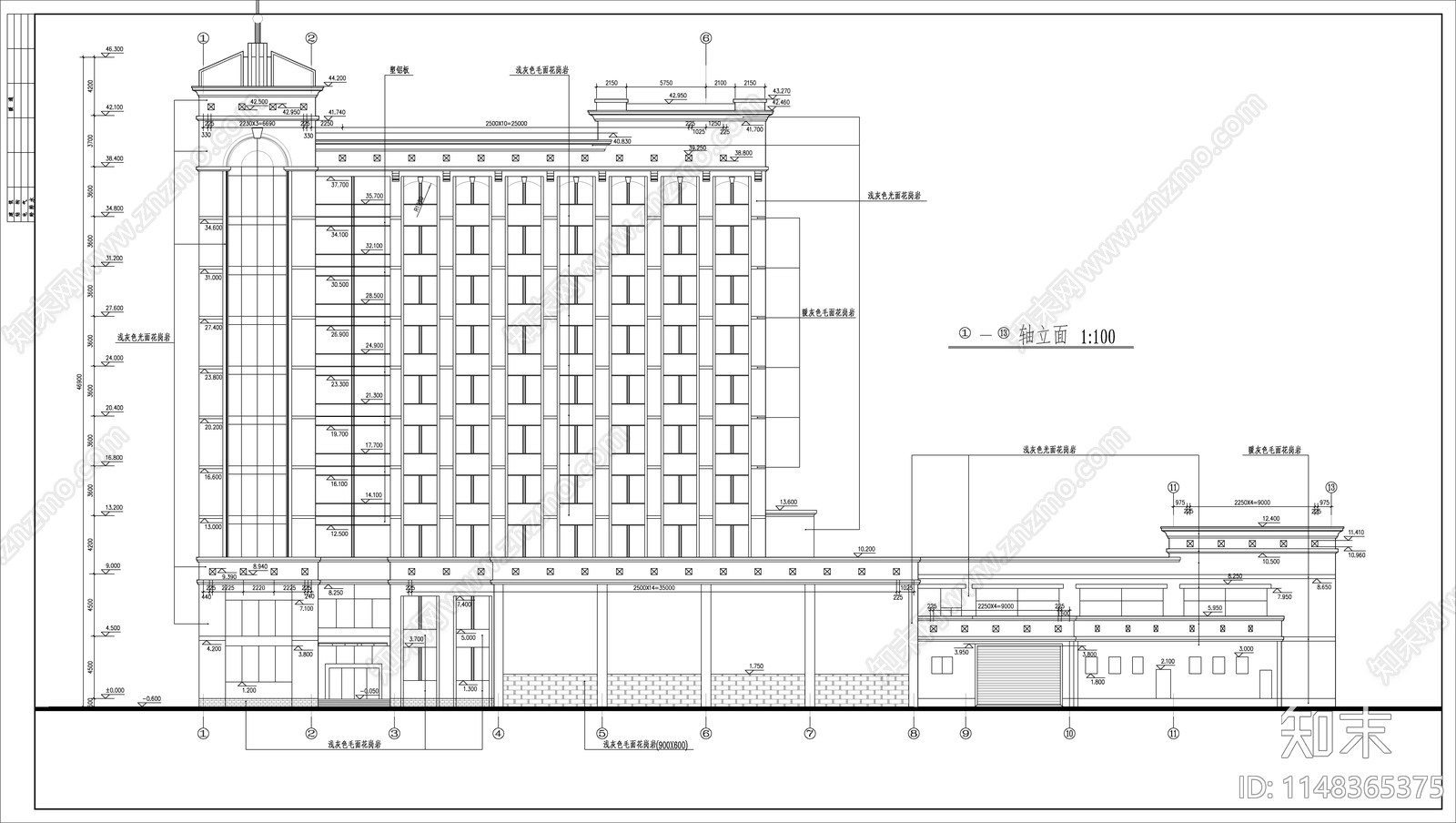 11层办公楼建筑cad施工图下载【ID:1148365375】