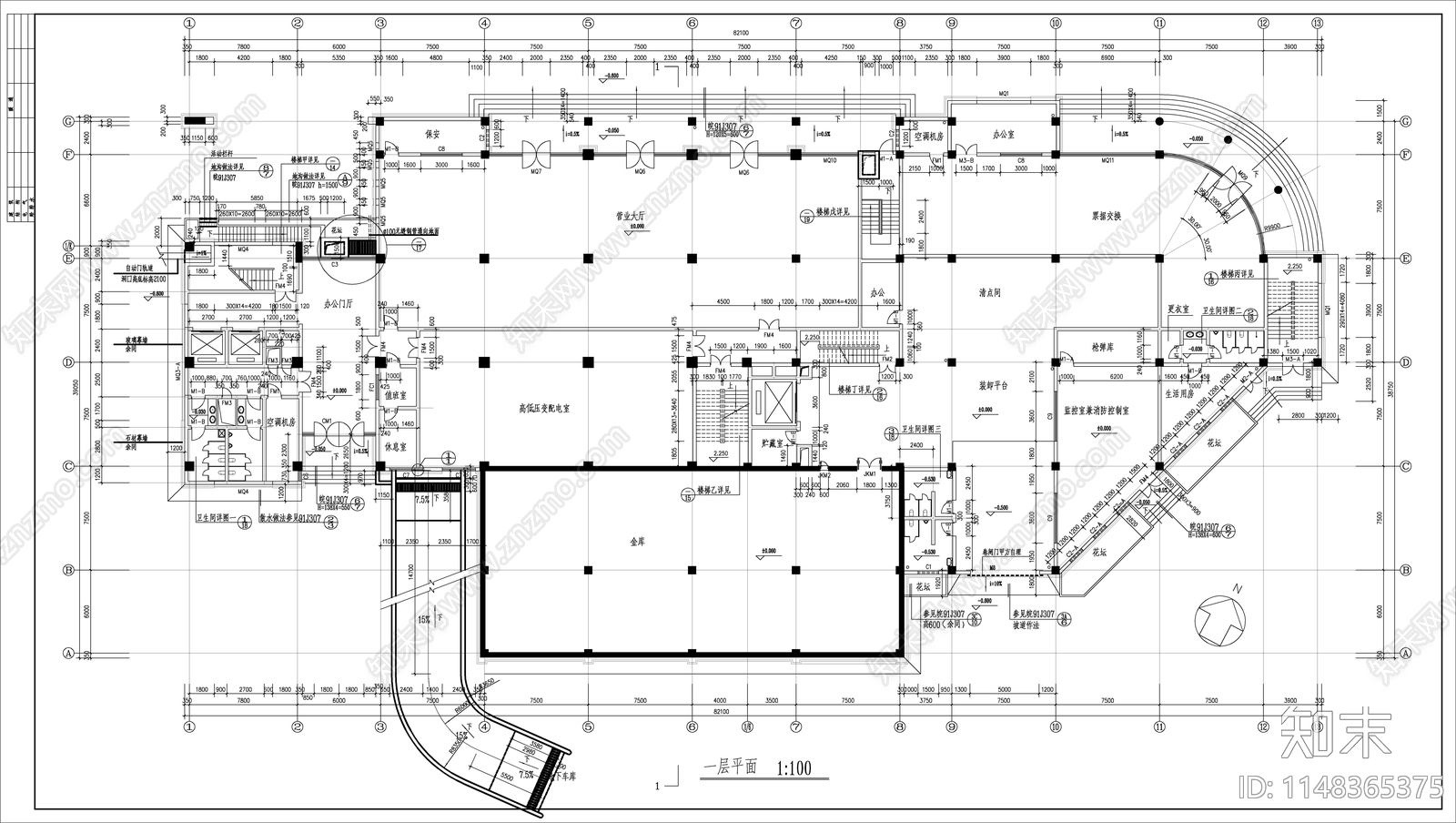 11层办公楼建筑cad施工图下载【ID:1148365375】