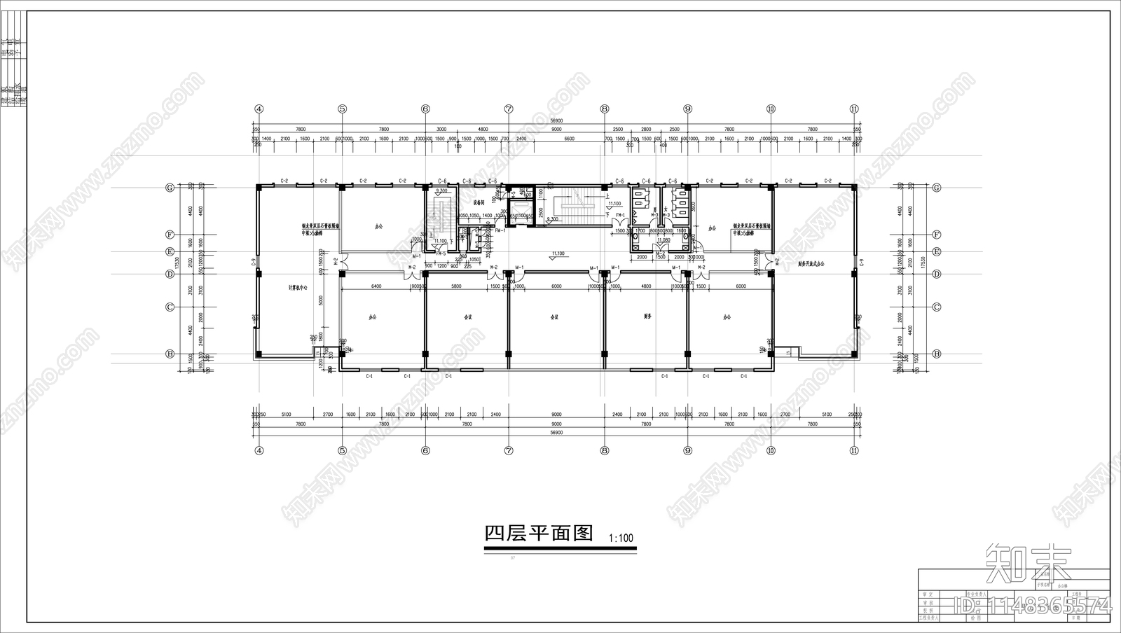 6层办公楼建筑cad施工图下载【ID:1148365574】