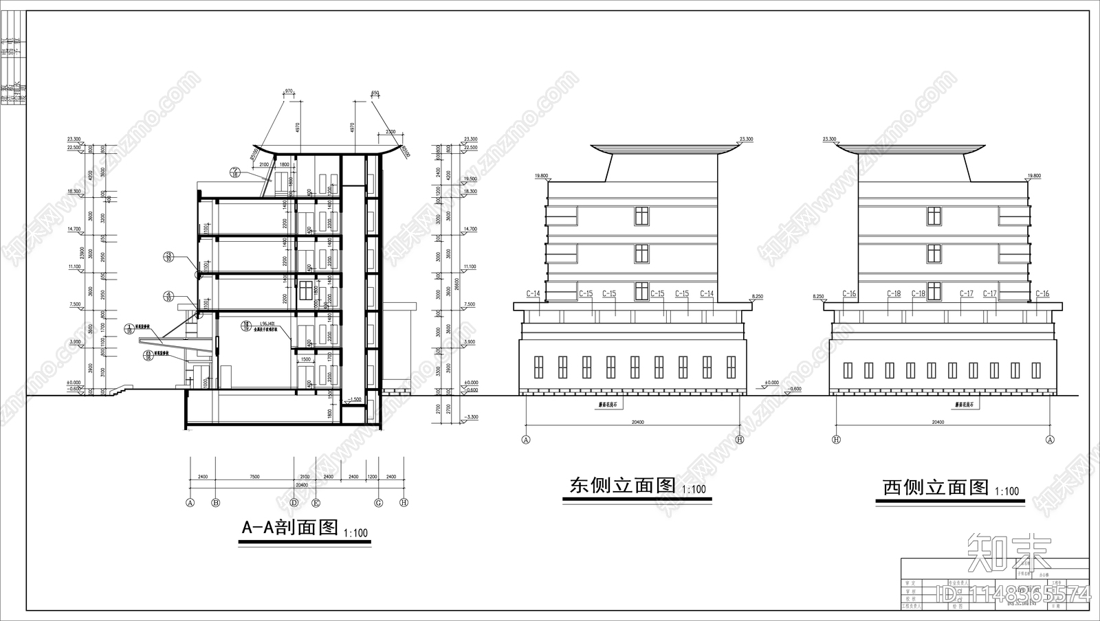 6层办公楼建筑cad施工图下载【ID:1148365574】