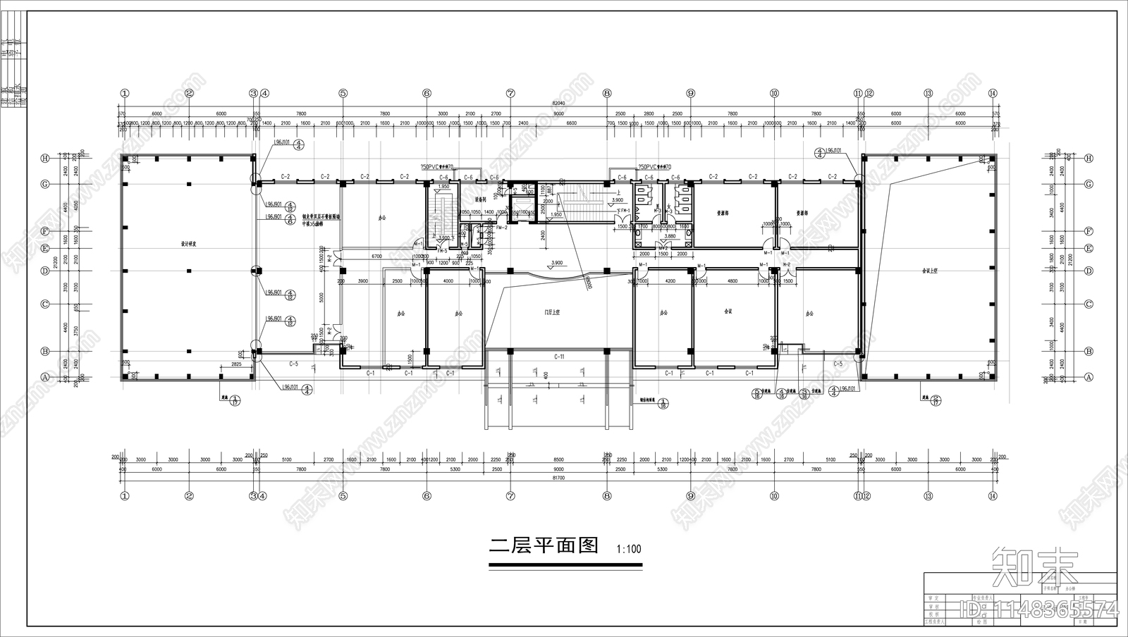 6层办公楼建筑cad施工图下载【ID:1148365574】