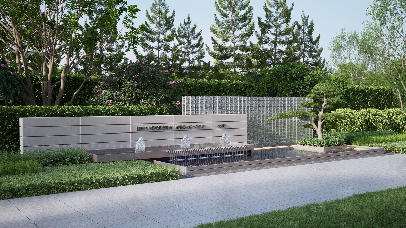 现代造型水景景墙SU模型下载【ID:1148366454】