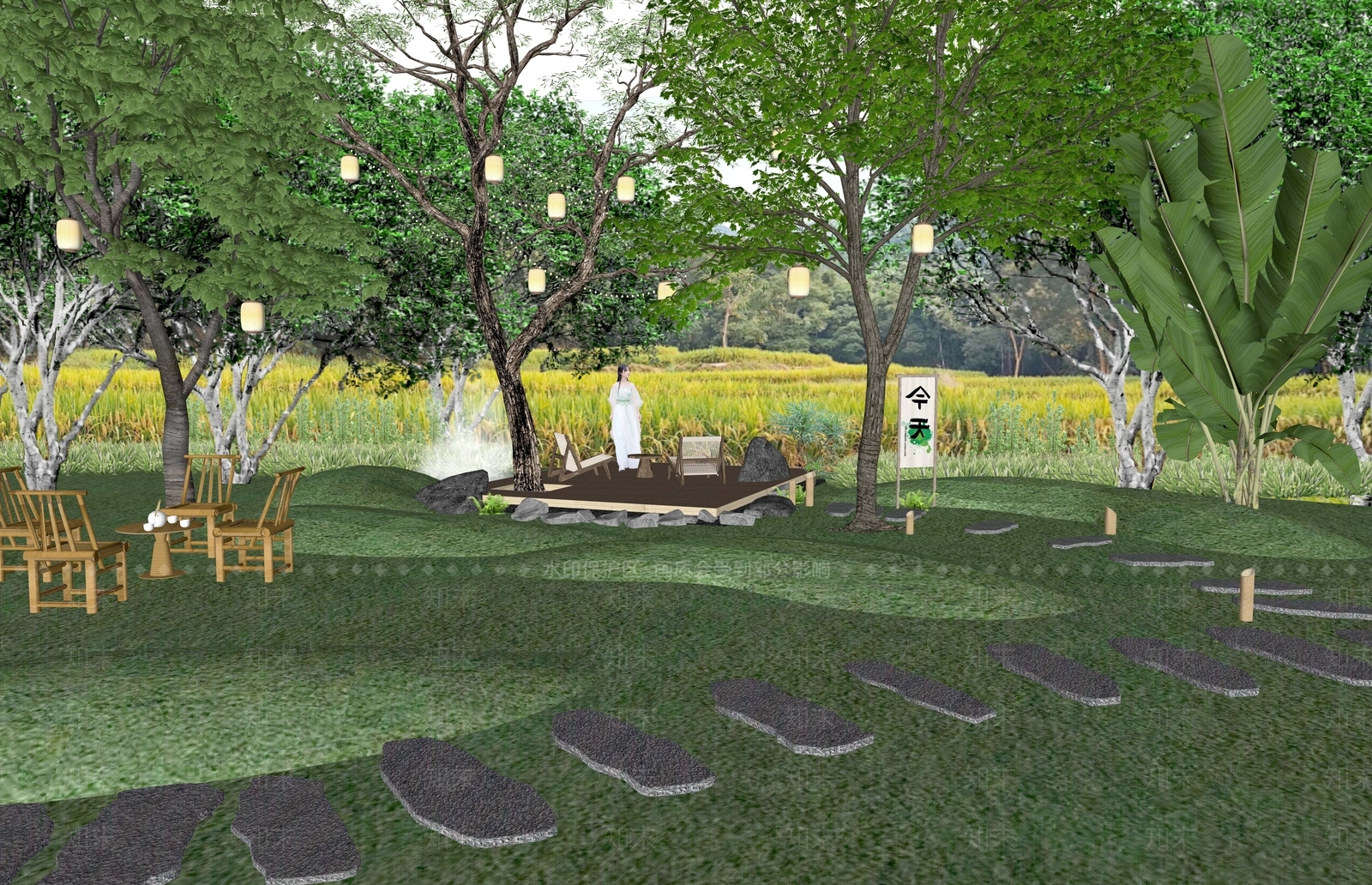 现代景观公园SU模型下载【ID:1148370267】