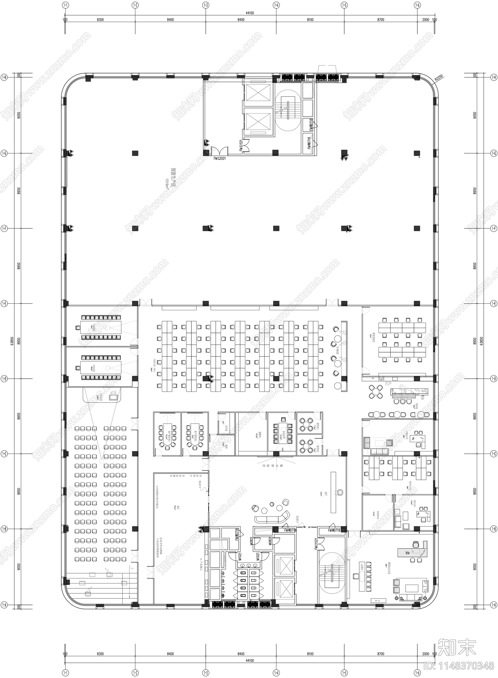 办公室室内平面图施工图下载【ID:1148370348】