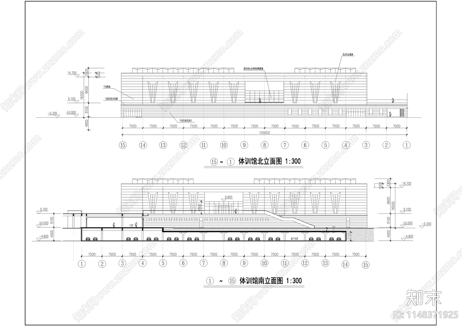 学校体育馆校史馆办公中心建筑cad施工图下载【ID:1148371925】