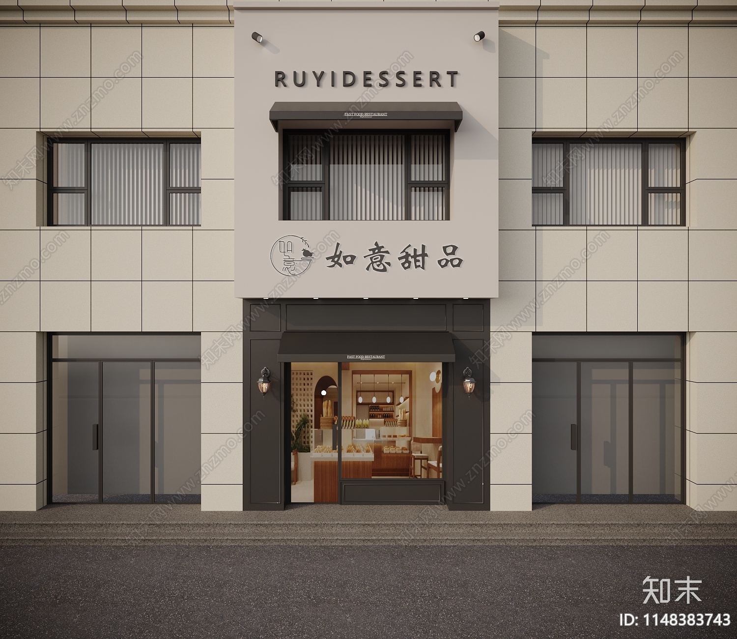 现代甜品店门头3D模型下载【ID:1148383743】