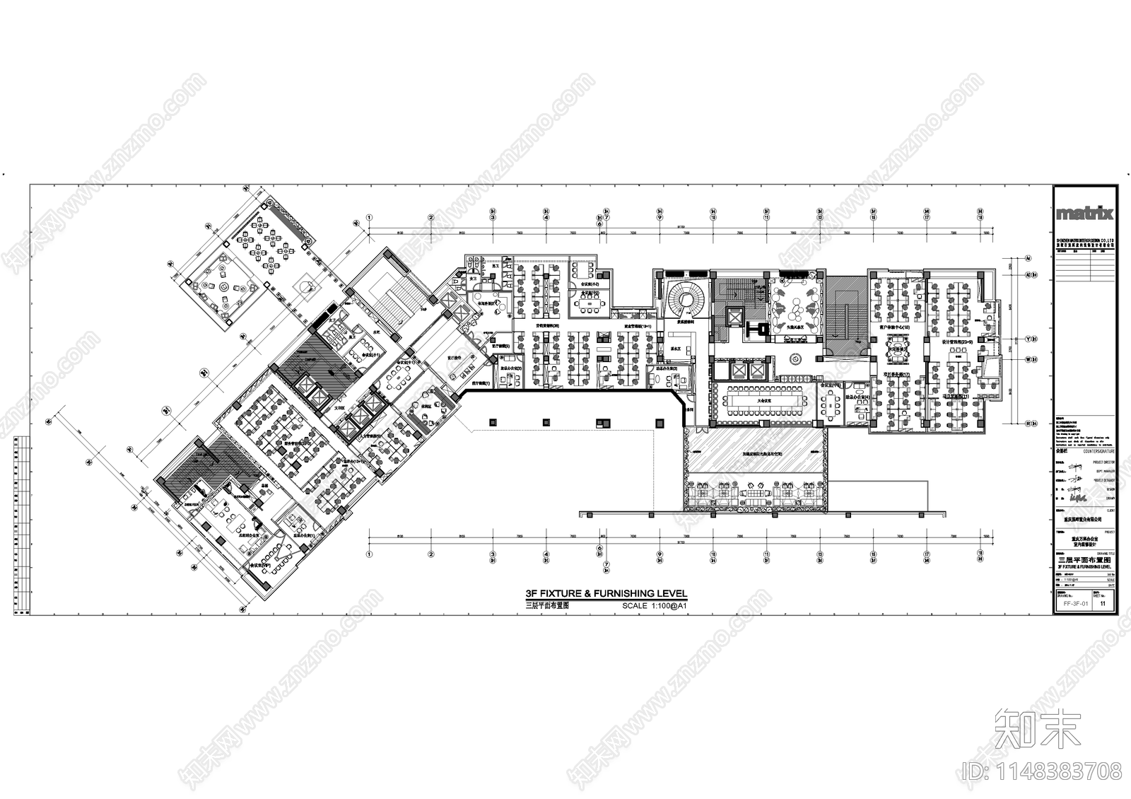 现代办公室室内cad施工图下载【ID:1148383708】