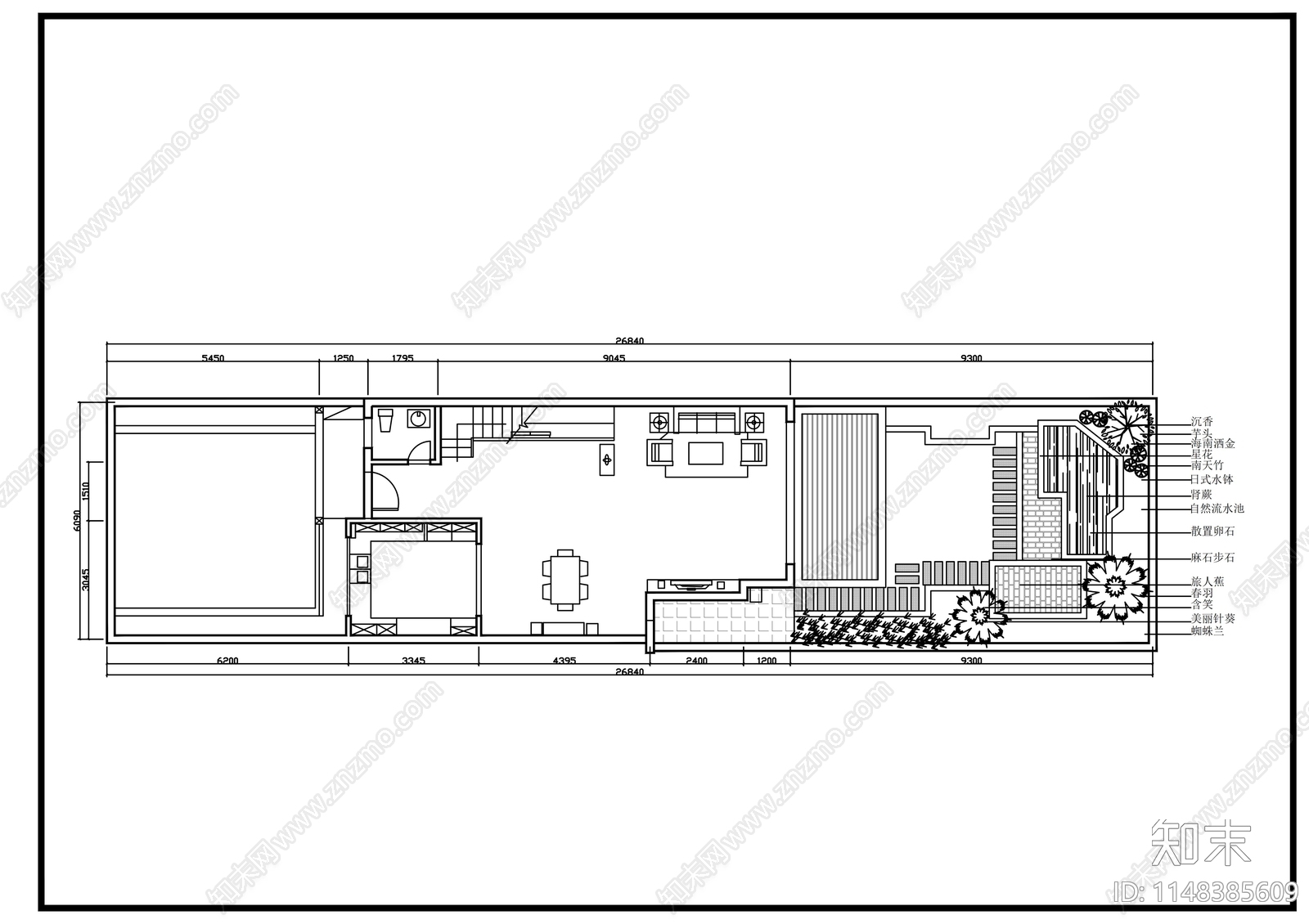 别墅园林景观平面图cad施工图下载【ID:1148385609】