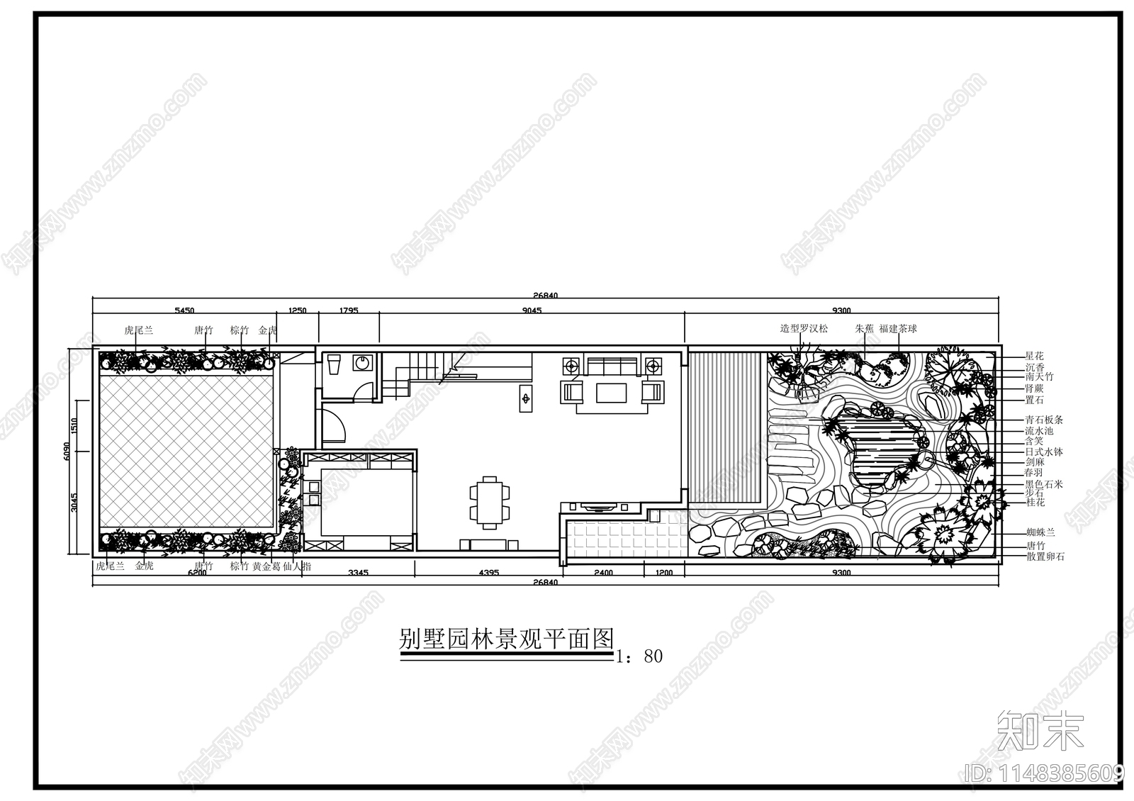 别墅园林景观平面图cad施工图下载【ID:1148385609】