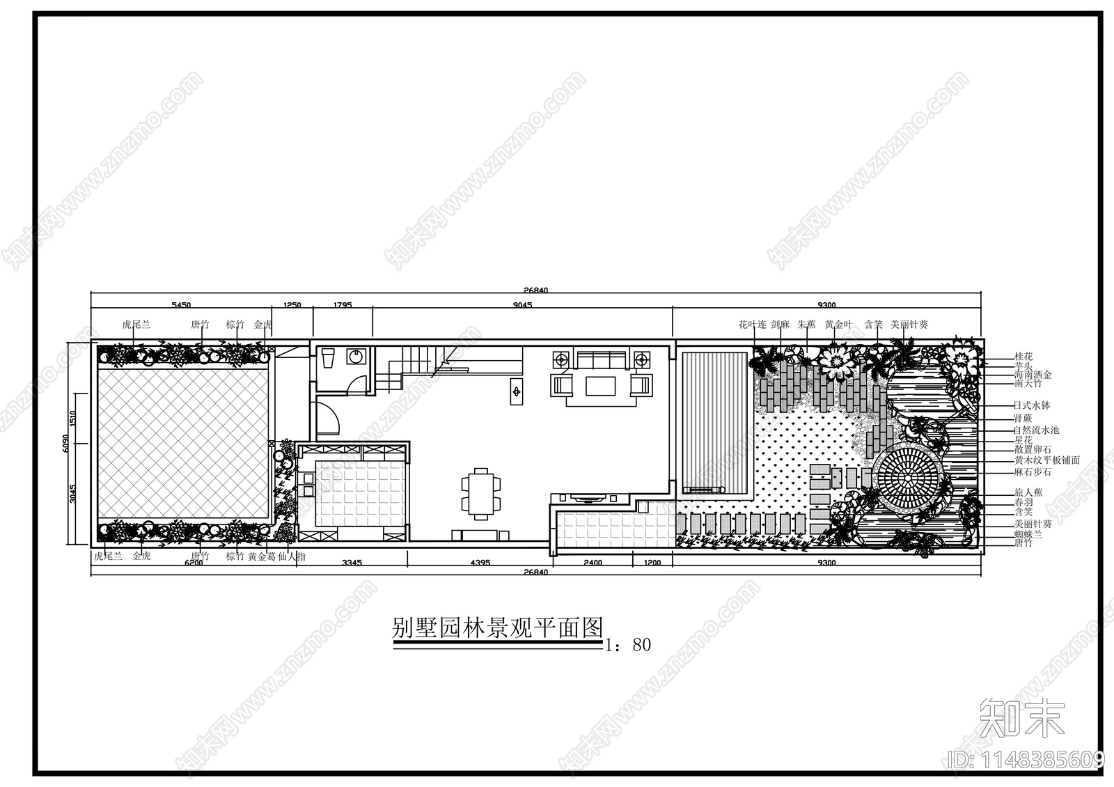 别墅园林景观平面图cad施工图下载【ID:1148385609】