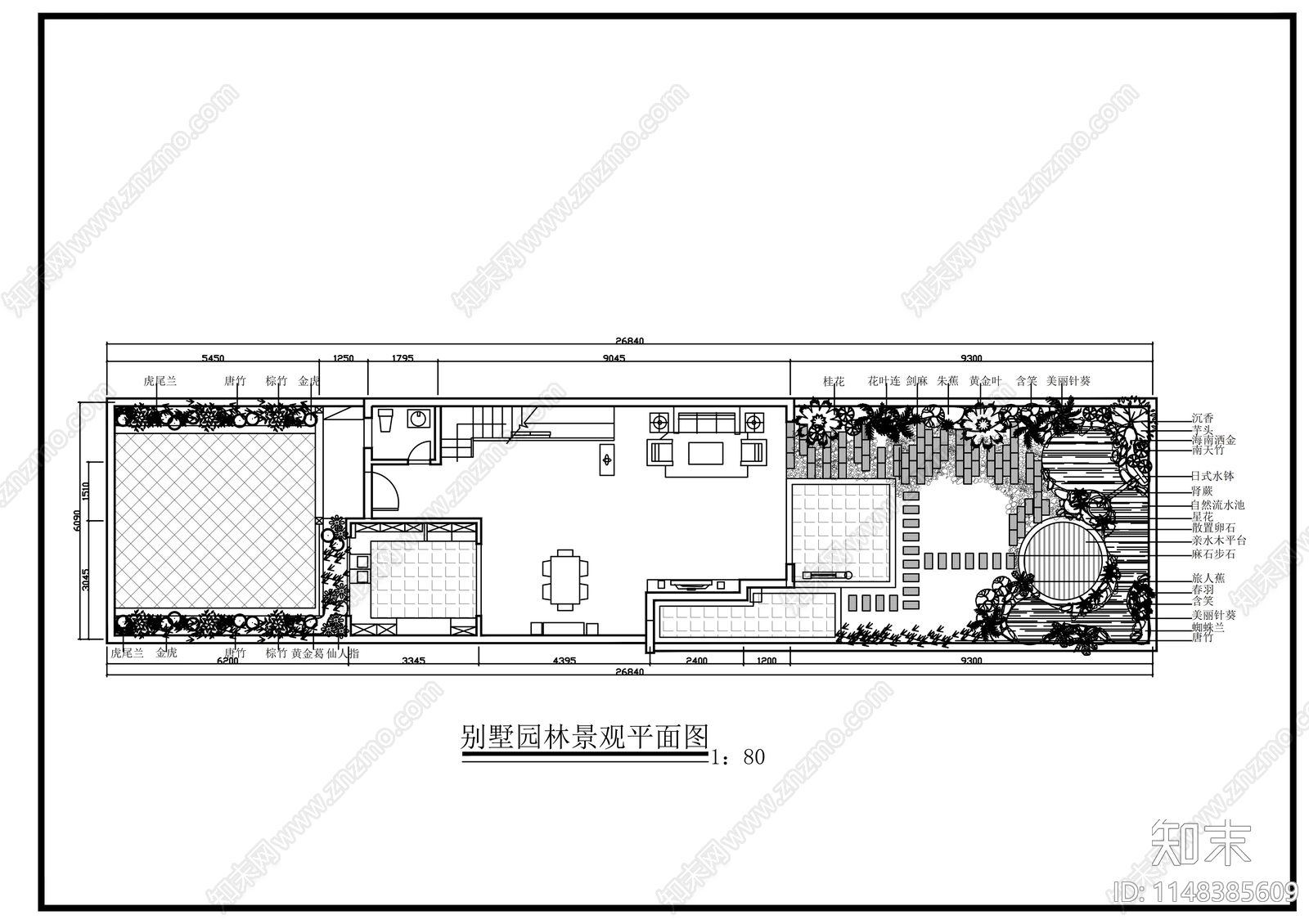 别墅园林景观平面图cad施工图下载【ID:1148385609】