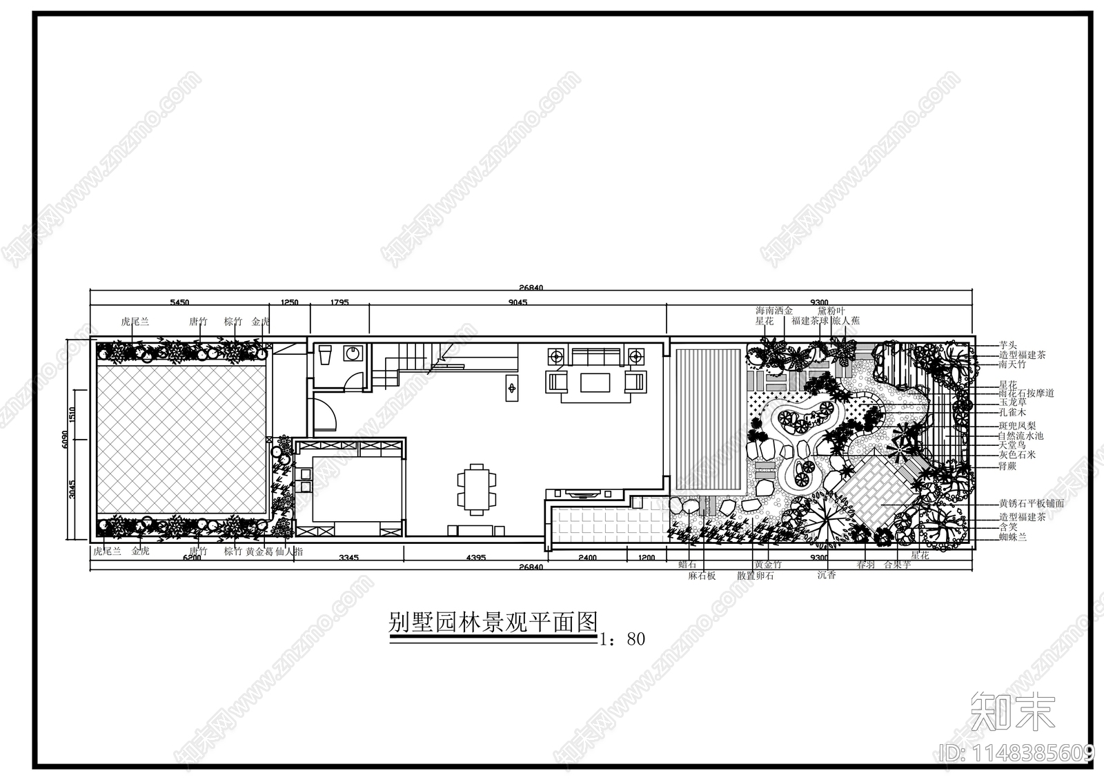 别墅园林景观平面图cad施工图下载【ID:1148385609】