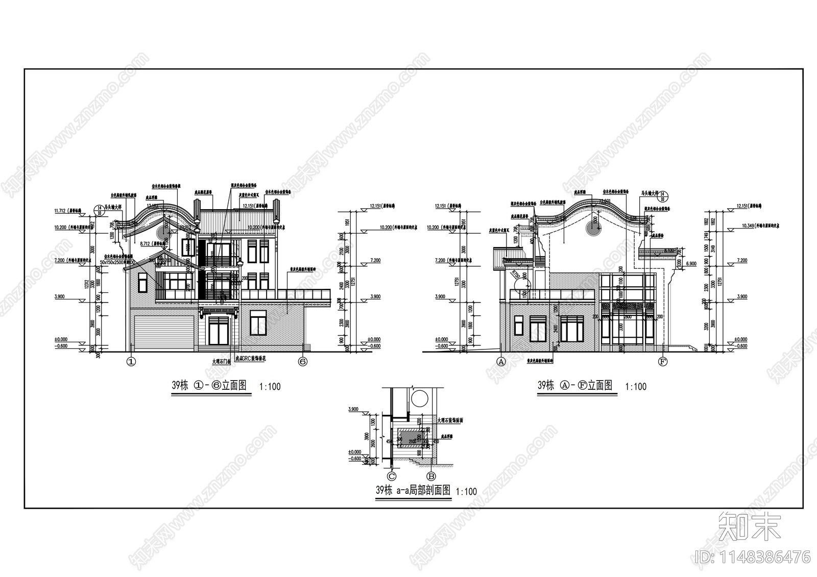 独栋别墅建筑cad施工图下载【ID:1148386476】