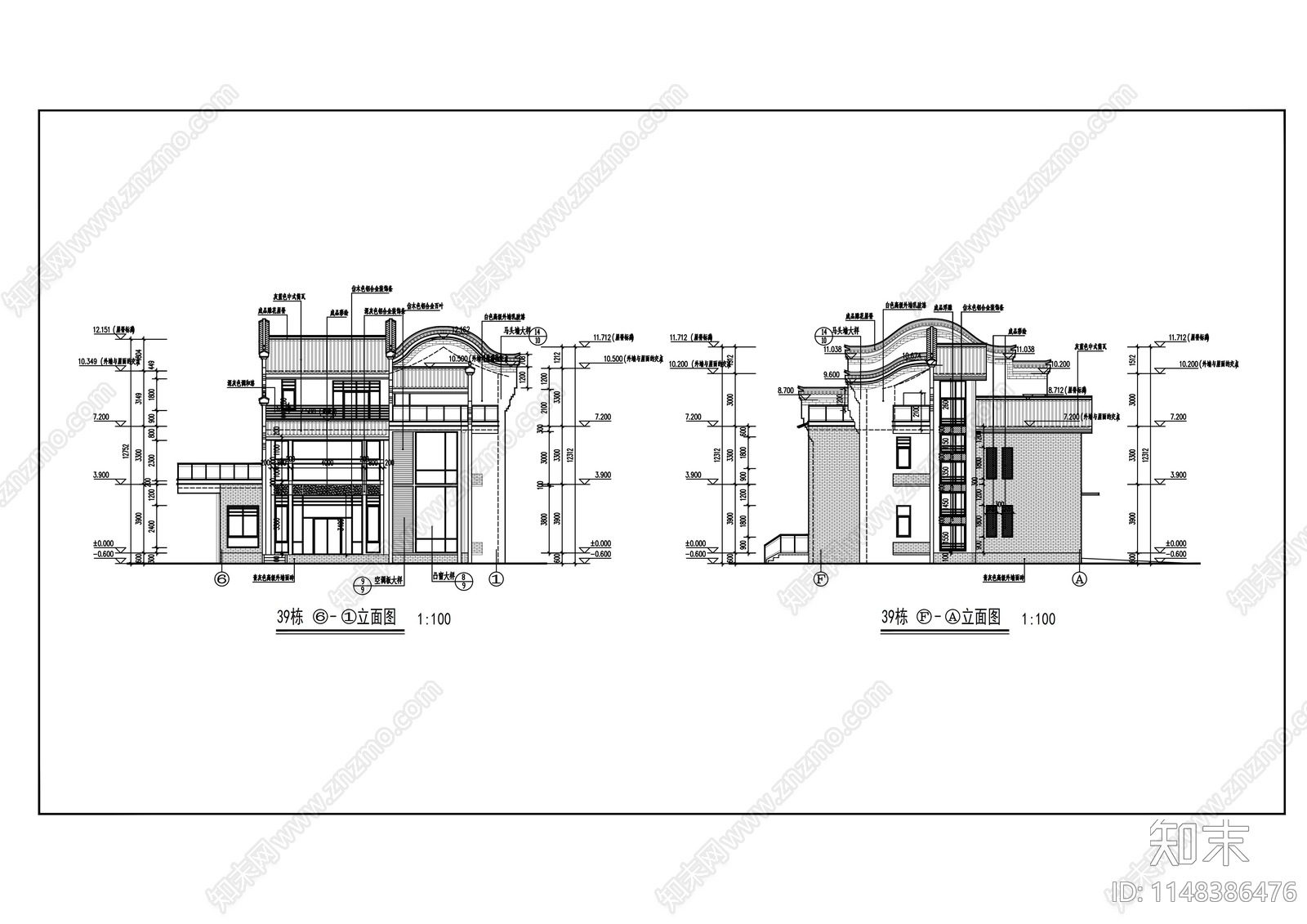 独栋别墅建筑cad施工图下载【ID:1148386476】