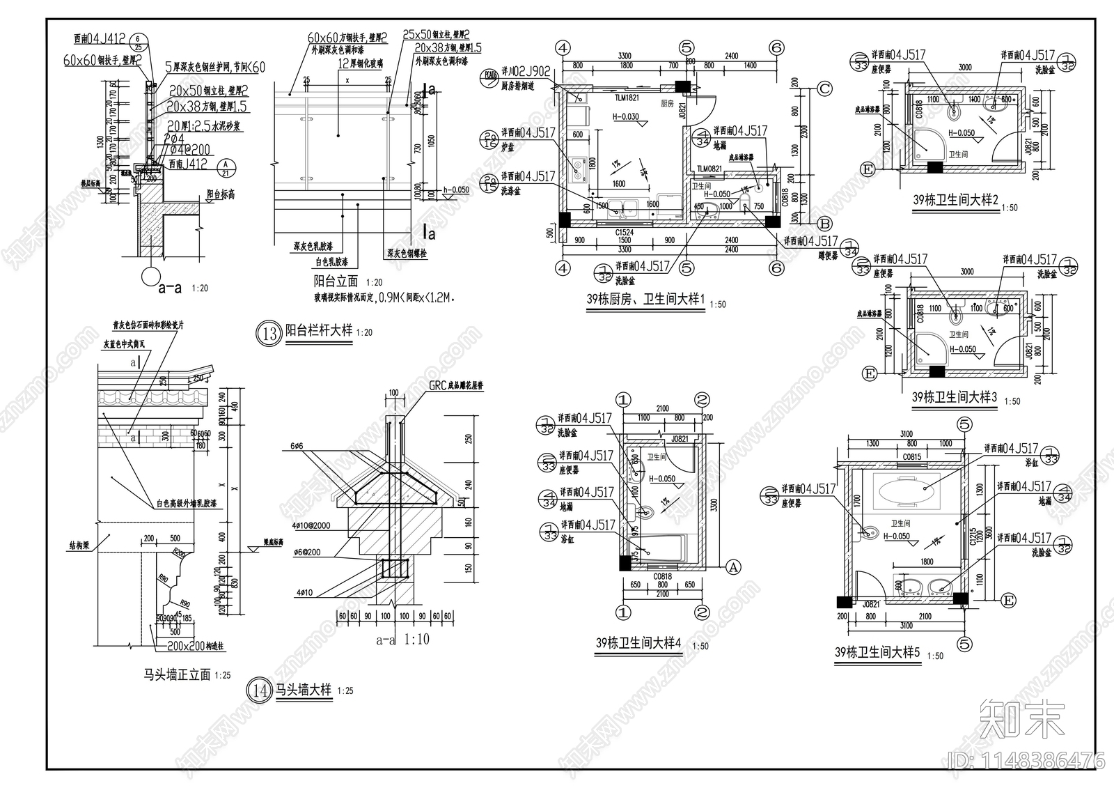 独栋别墅建筑cad施工图下载【ID:1148386476】