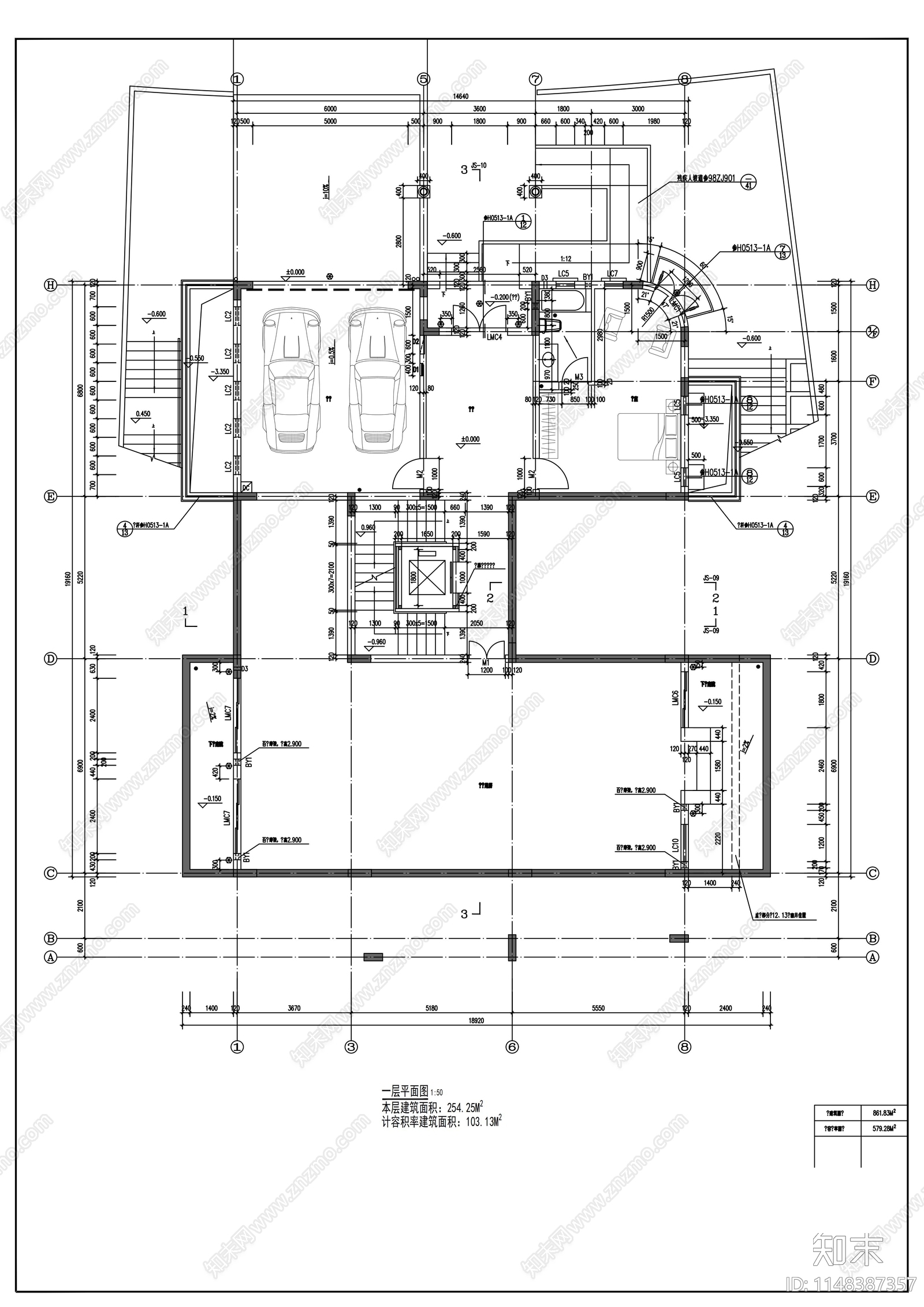 深圳经典独立别墅建筑cad施工图下载【ID:1148387357】