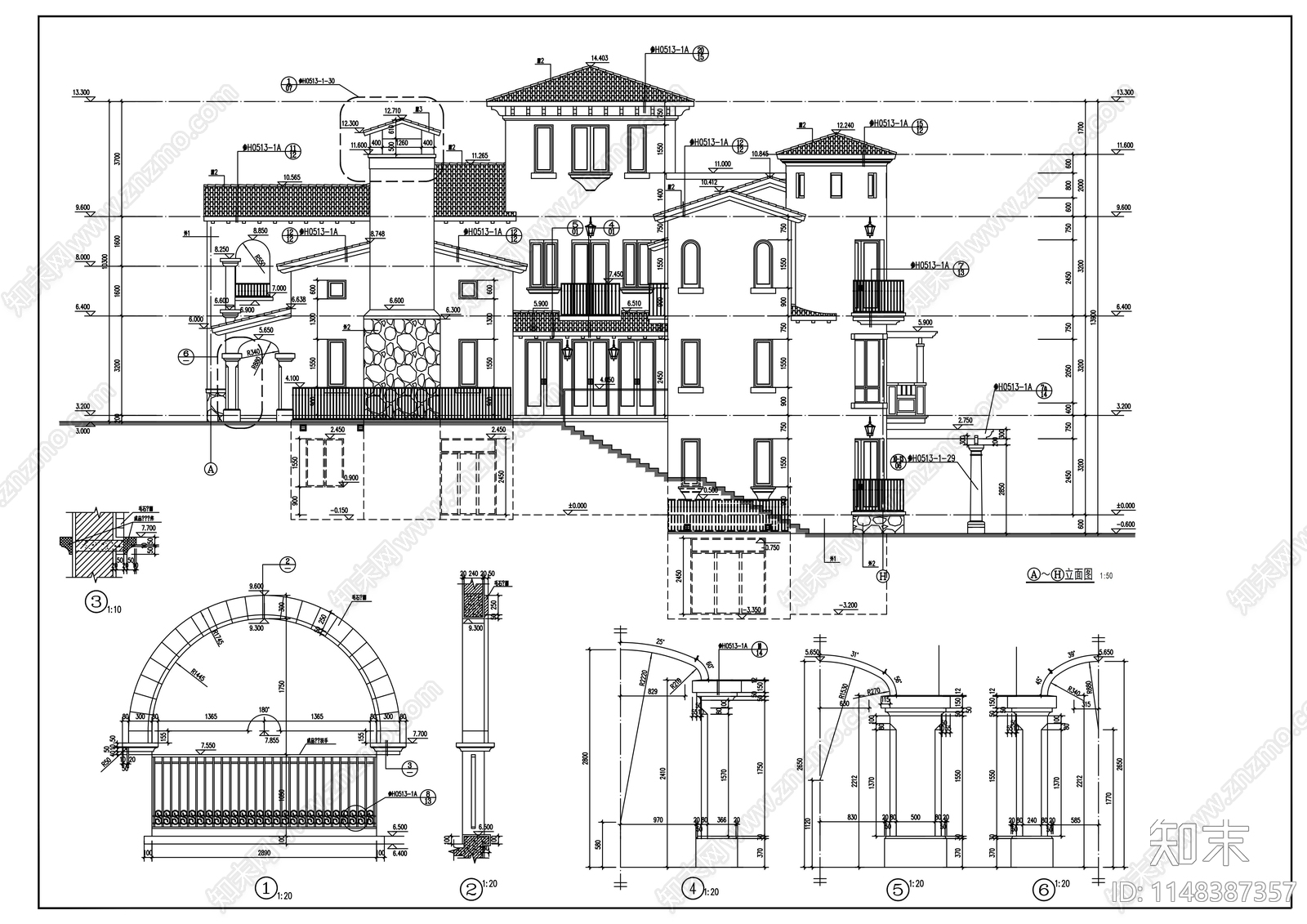 深圳经典独立别墅建筑cad施工图下载【ID:1148387357】