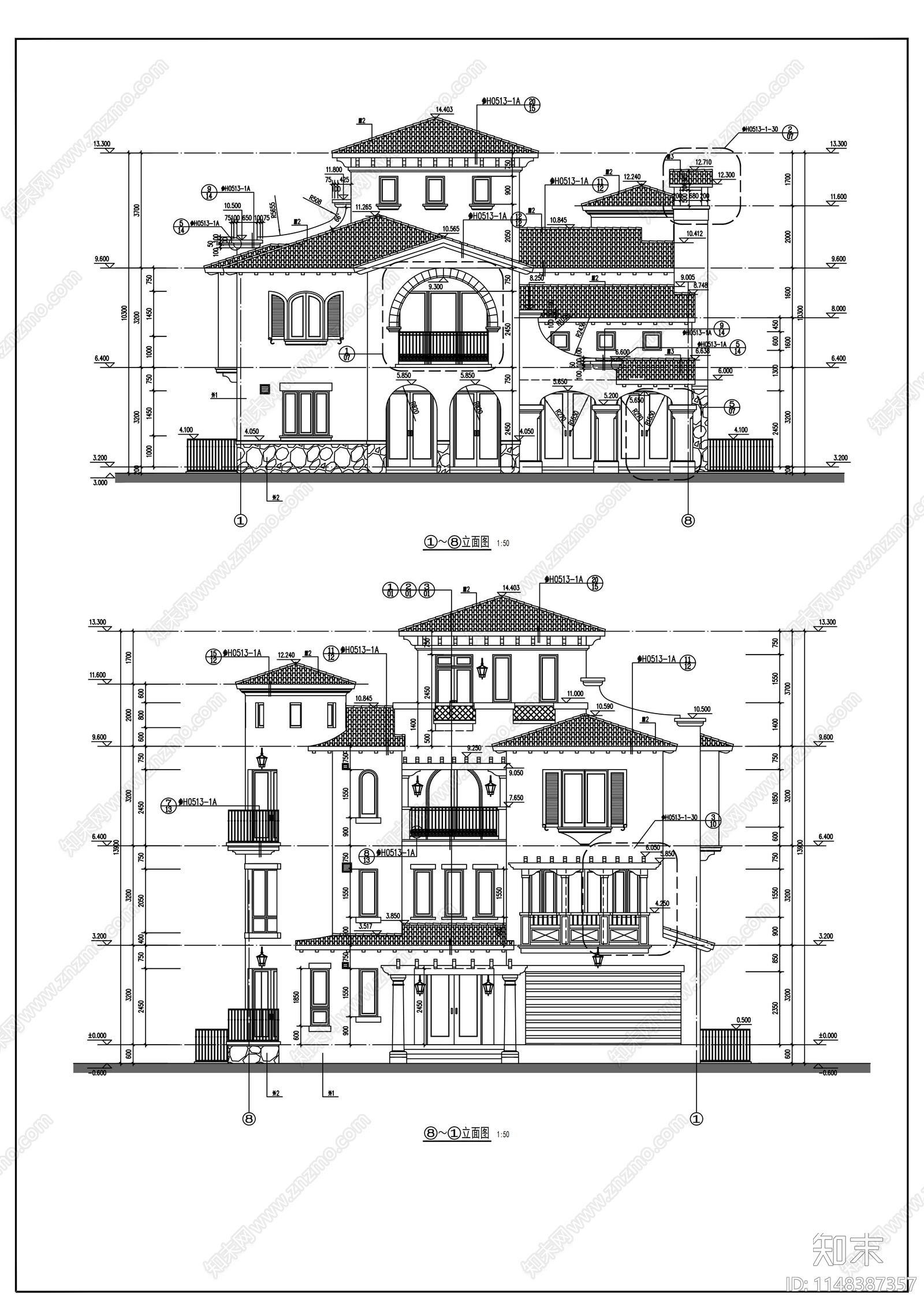 深圳经典独立别墅建筑cad施工图下载【ID:1148387357】