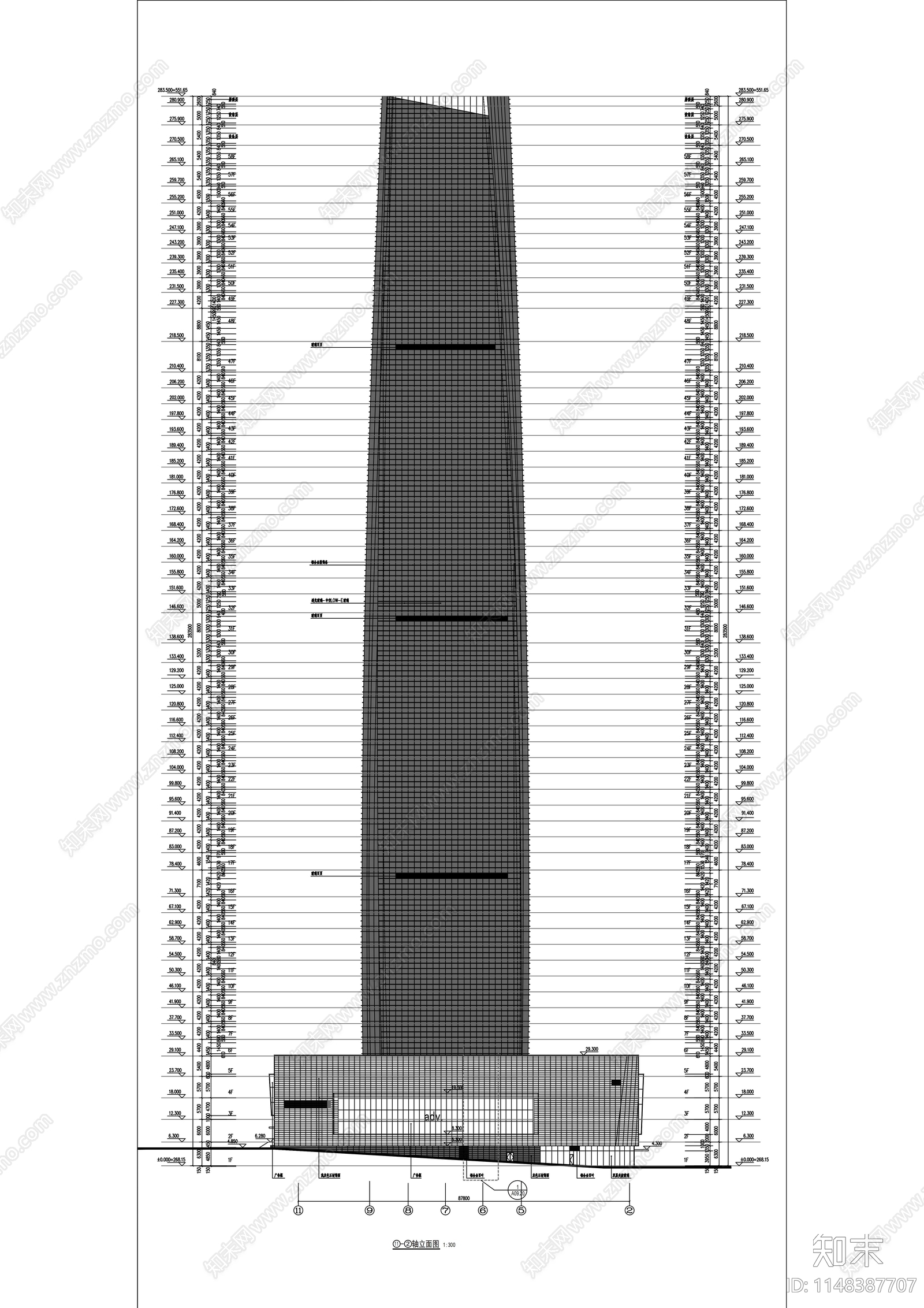 天和国际中心办公大厦建筑cad施工图下载【ID:1148387707】