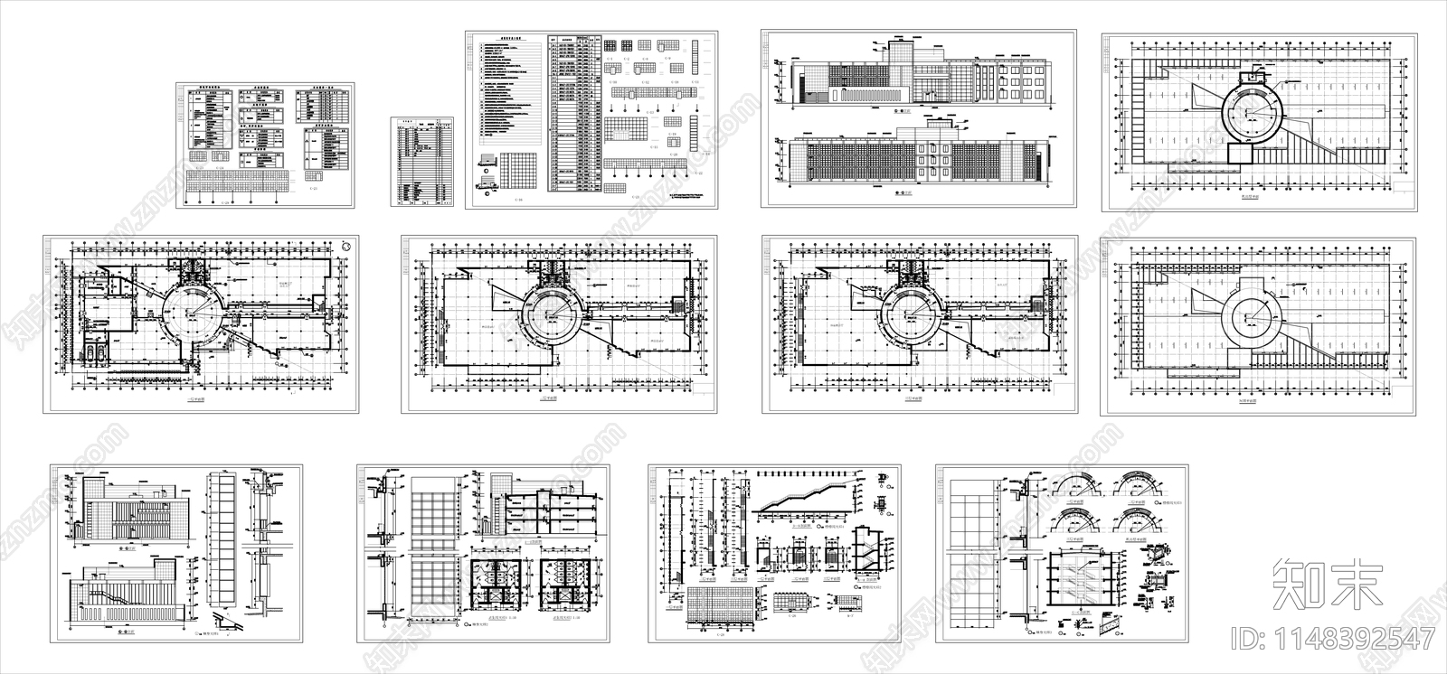 3层样品展厅办公楼建筑cad施工图下载【ID:1148392547】