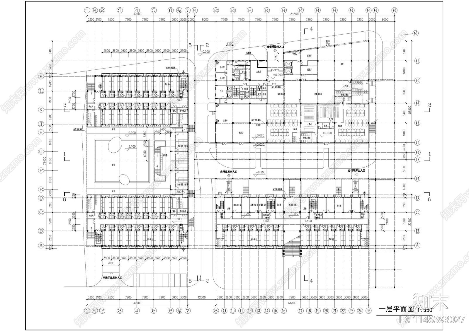 学生宿舍食堂综合楼建筑cad施工图下载【ID:1148393027】