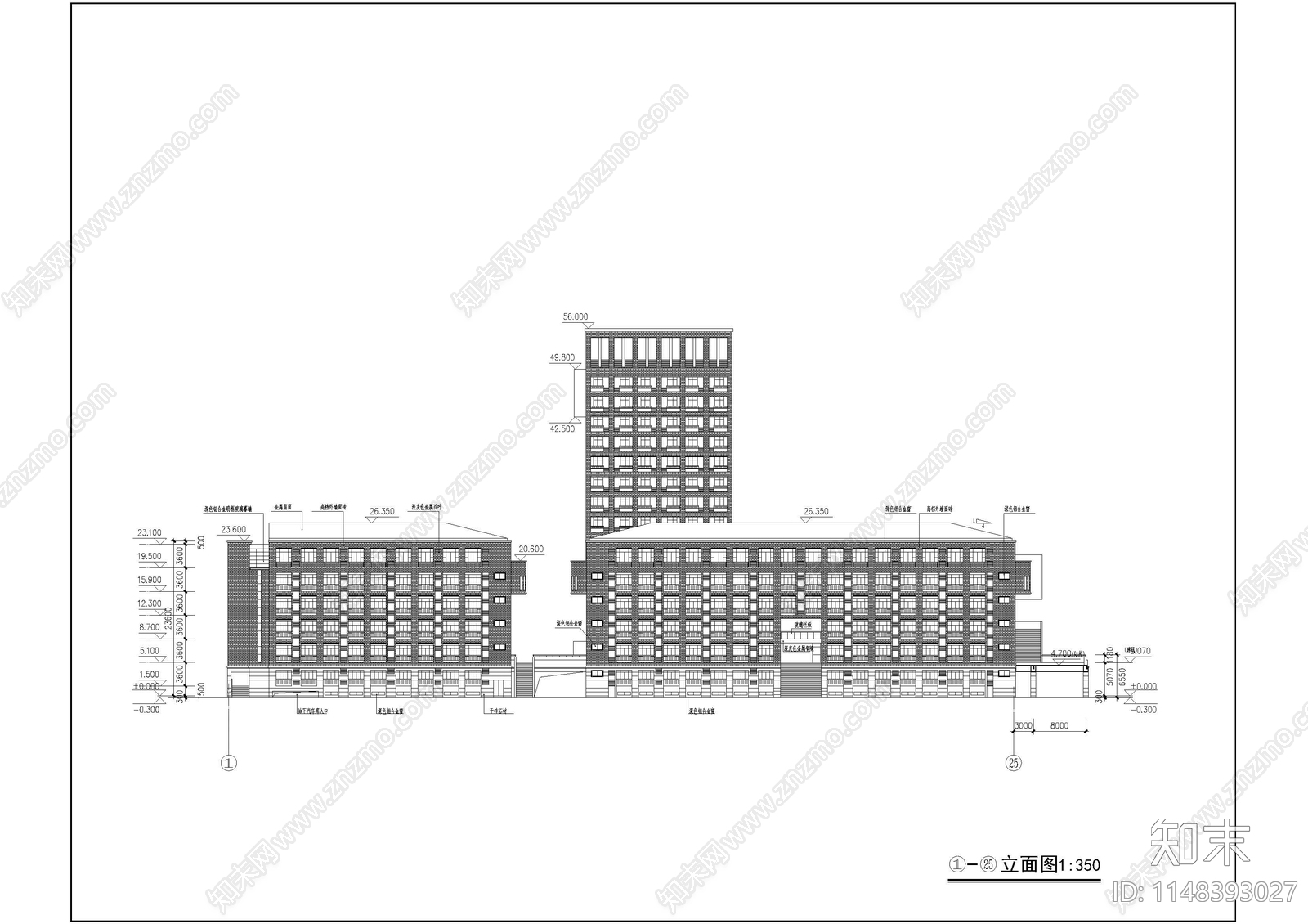 学生宿舍食堂综合楼建筑cad施工图下载【ID:1148393027】