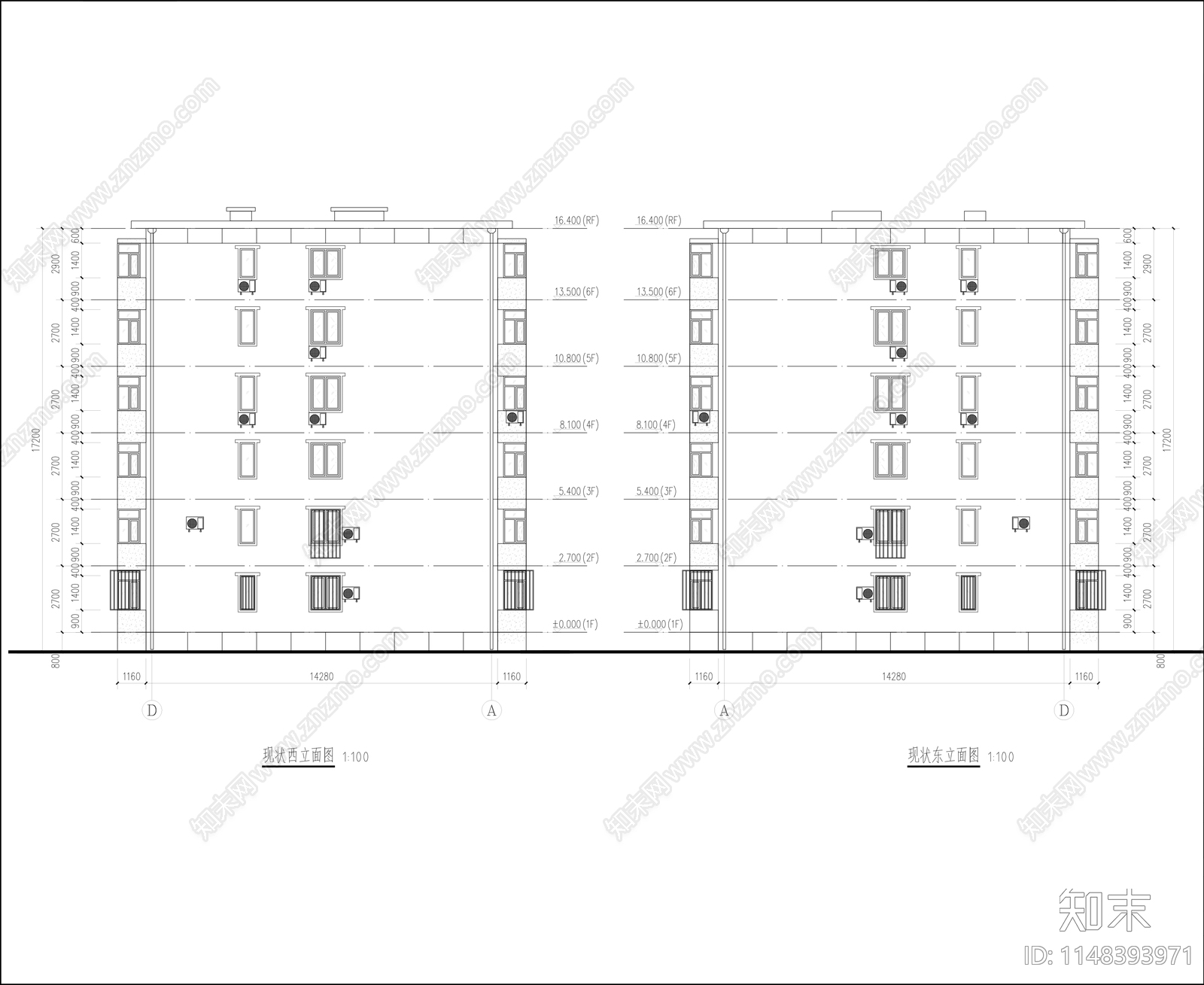 六层住宅楼老旧小区改造建筑cad施工图下载【ID:1148393971】