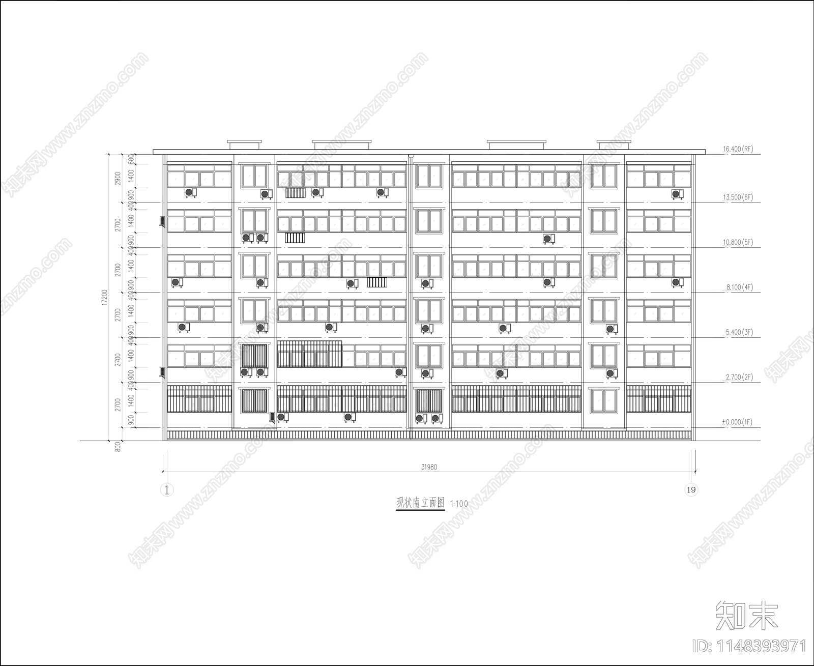 六层住宅楼老旧小区改造建筑cad施工图下载【ID:1148393971】