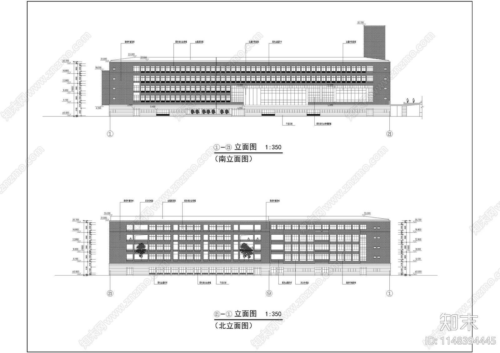 艺术楼科技楼教学楼建筑cad施工图下载【ID:1148394445】