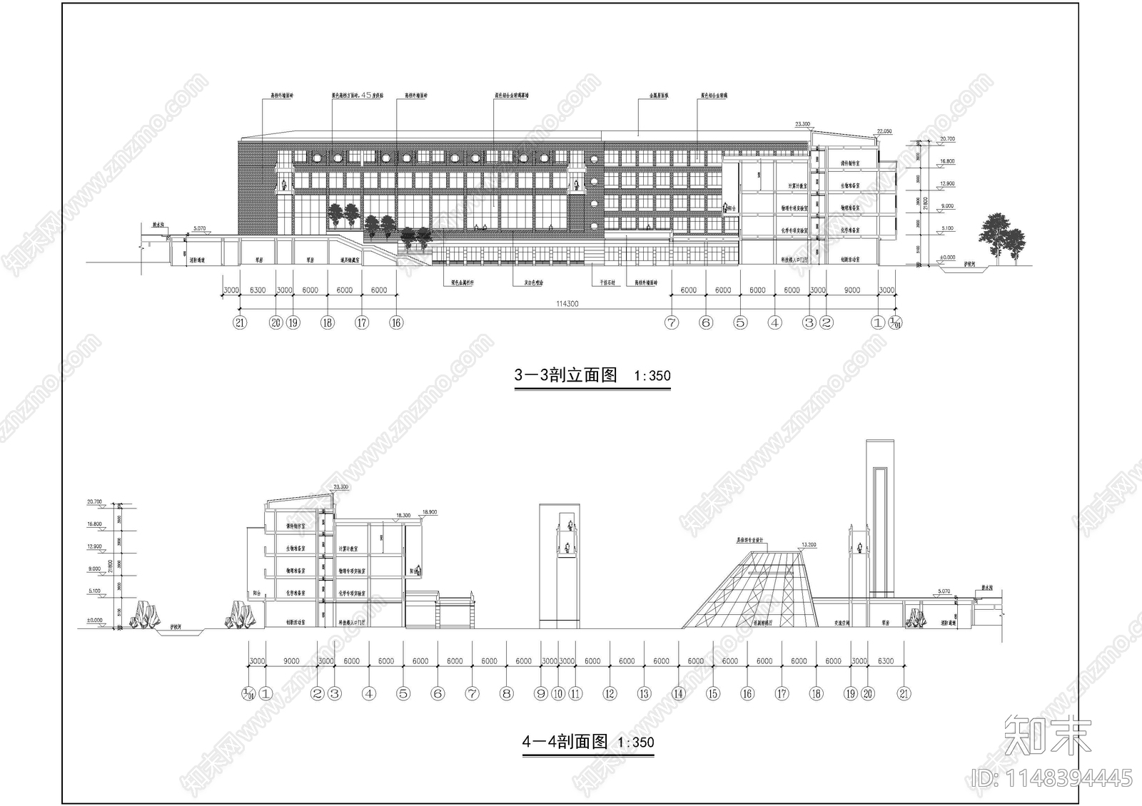 艺术楼科技楼教学楼建筑cad施工图下载【ID:1148394445】