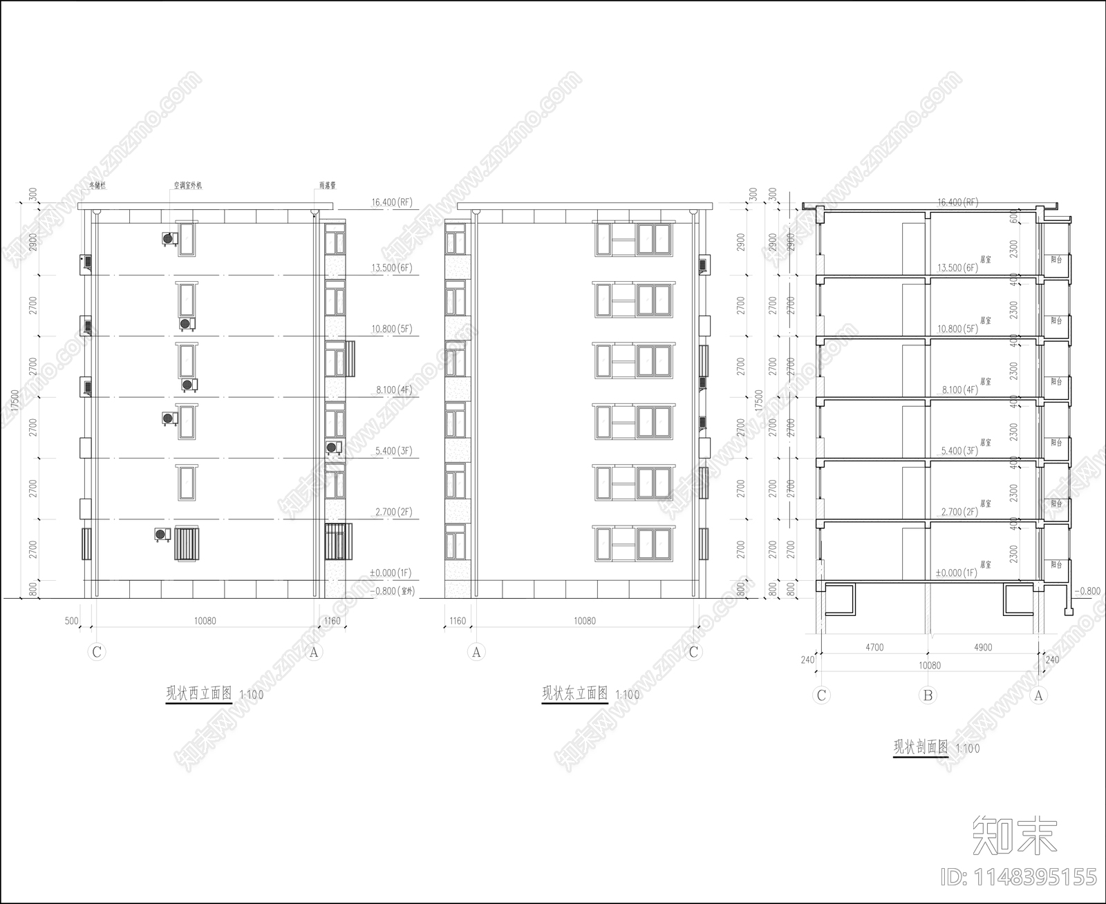 六层住宅楼老旧小区改造建筑施工图下载【ID:1148395155】