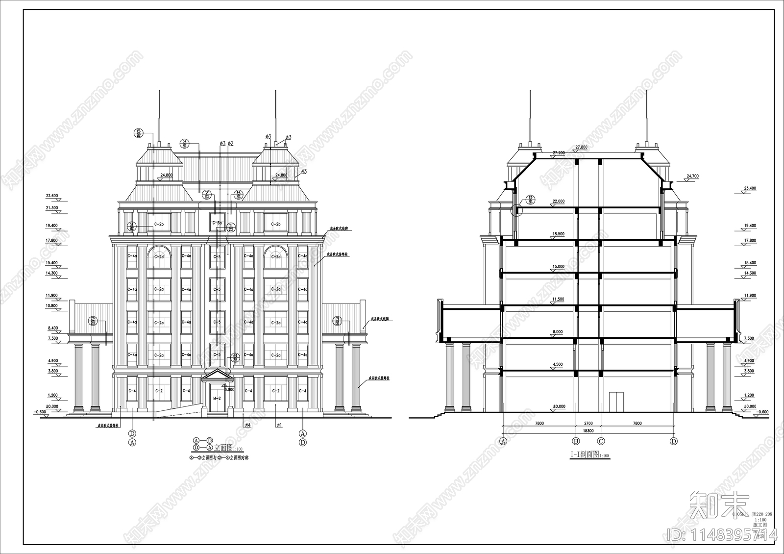欧式办公综合楼建筑cad施工图下载【ID:1148395714】