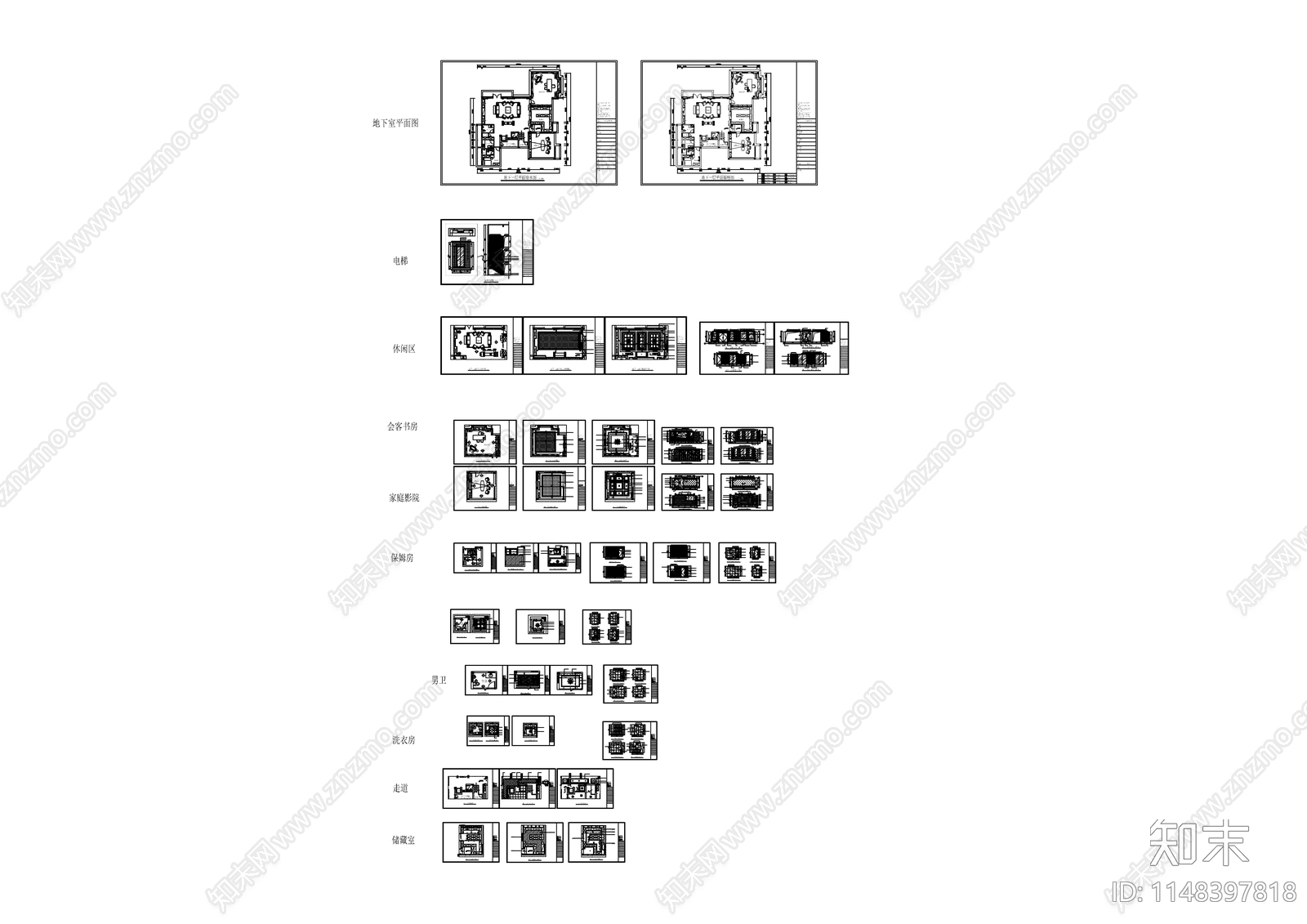 新中式别墅室内cad施工图下载【ID:1148397818】