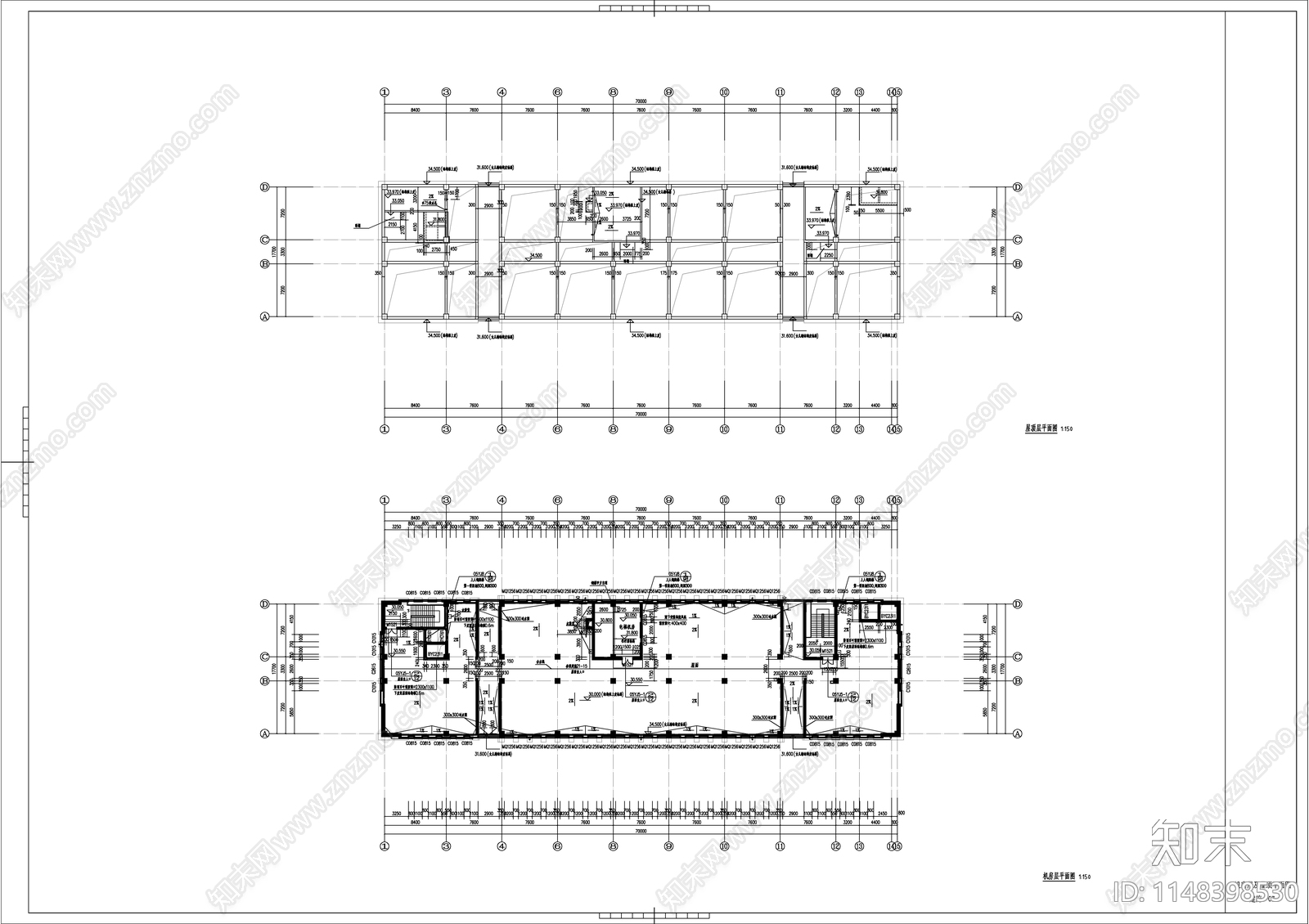 7层大型办公楼建筑cad施工图下载【ID:1148398530】