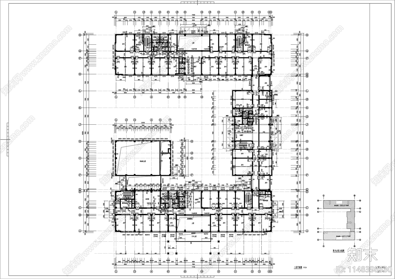 7层大型办公楼建筑cad施工图下载【ID:1148398530】