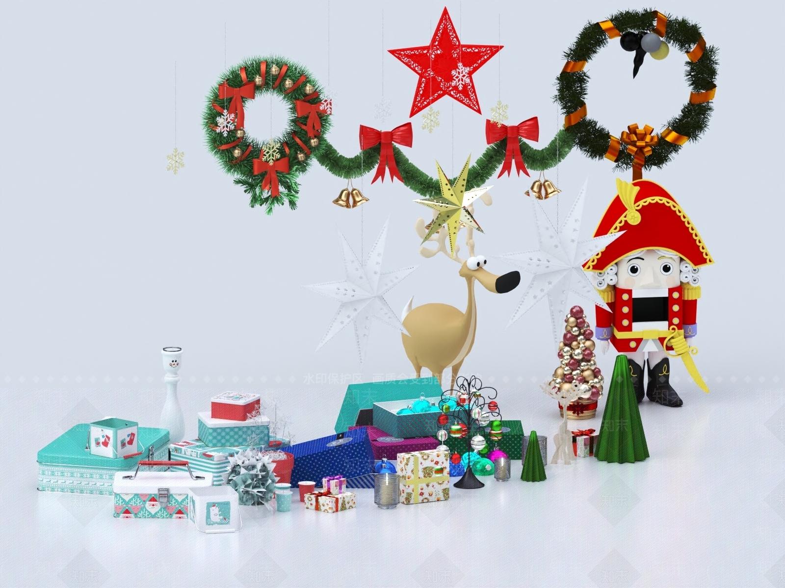 现代圣诞美陈圣诞老人3D模型下载【ID:1148398944】